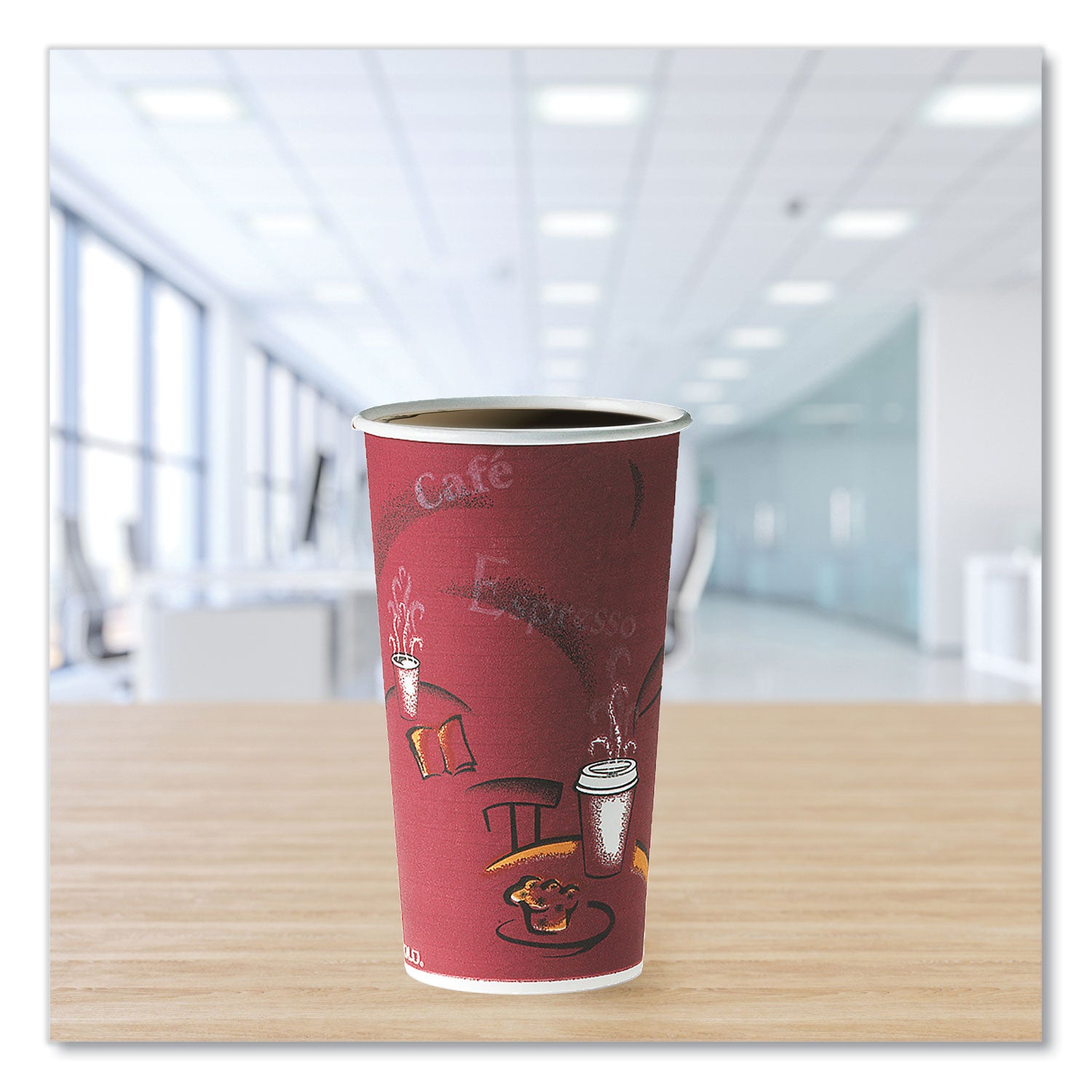 Single-Sided Poly Paper Hot Cups, 20 oz, Bistro Design, 600/Carton - 