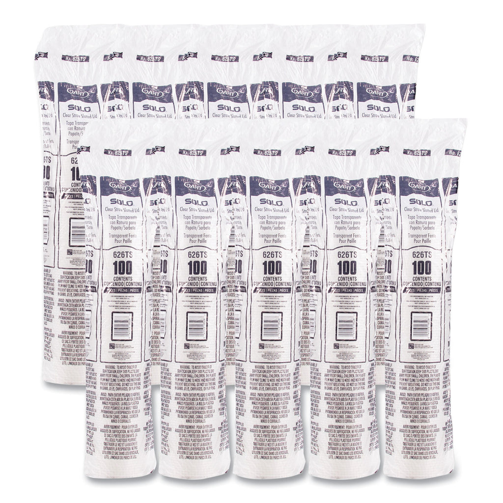 PETE Flat Straw-Slot Cold Cup Lids, Fits 16 oz to 24 oz, Clear, 100/Pack