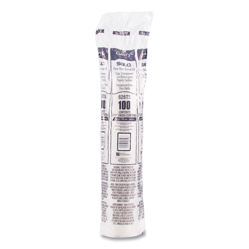 PETE Flat Straw-Slot Cold Cup Lids, Fits 16 oz to 24 oz, Clear, 100/Pack