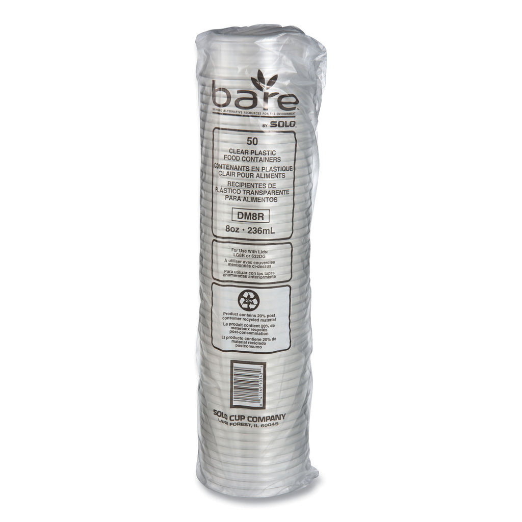 Bare Eco-Forward RPET Deli Containers, ProPlanet Seal, 8 oz, 4.6" Diameter x 1.8"h, Clear, Plastic, 500/Carton
