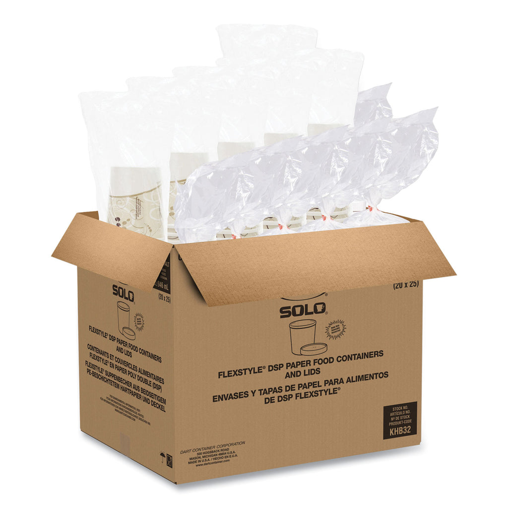 Flexstyle Double Poly Food Combo Packs, 32 oz, Symphony, Paper, 25 Cups and 25 Lids/Pack, 10 Packs/Carton