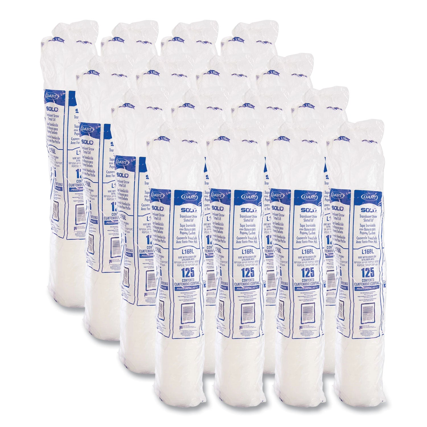 Polystyrene Plastic Flat Straw-Slot Cold Cup Lids, Fits 12 oz to 24 oz Cups, Translucent, 125/Pack, 16 Packs/Carton