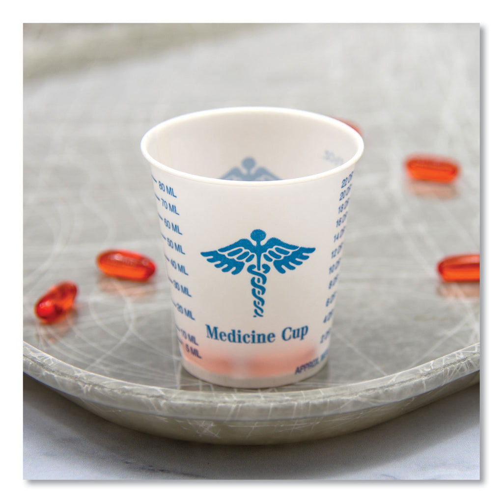 Paper Medical and Dental Graduated Cups, ProPlanet Seal, 3 oz, White/Blue, 100/Bag, 50 Bags/Carton