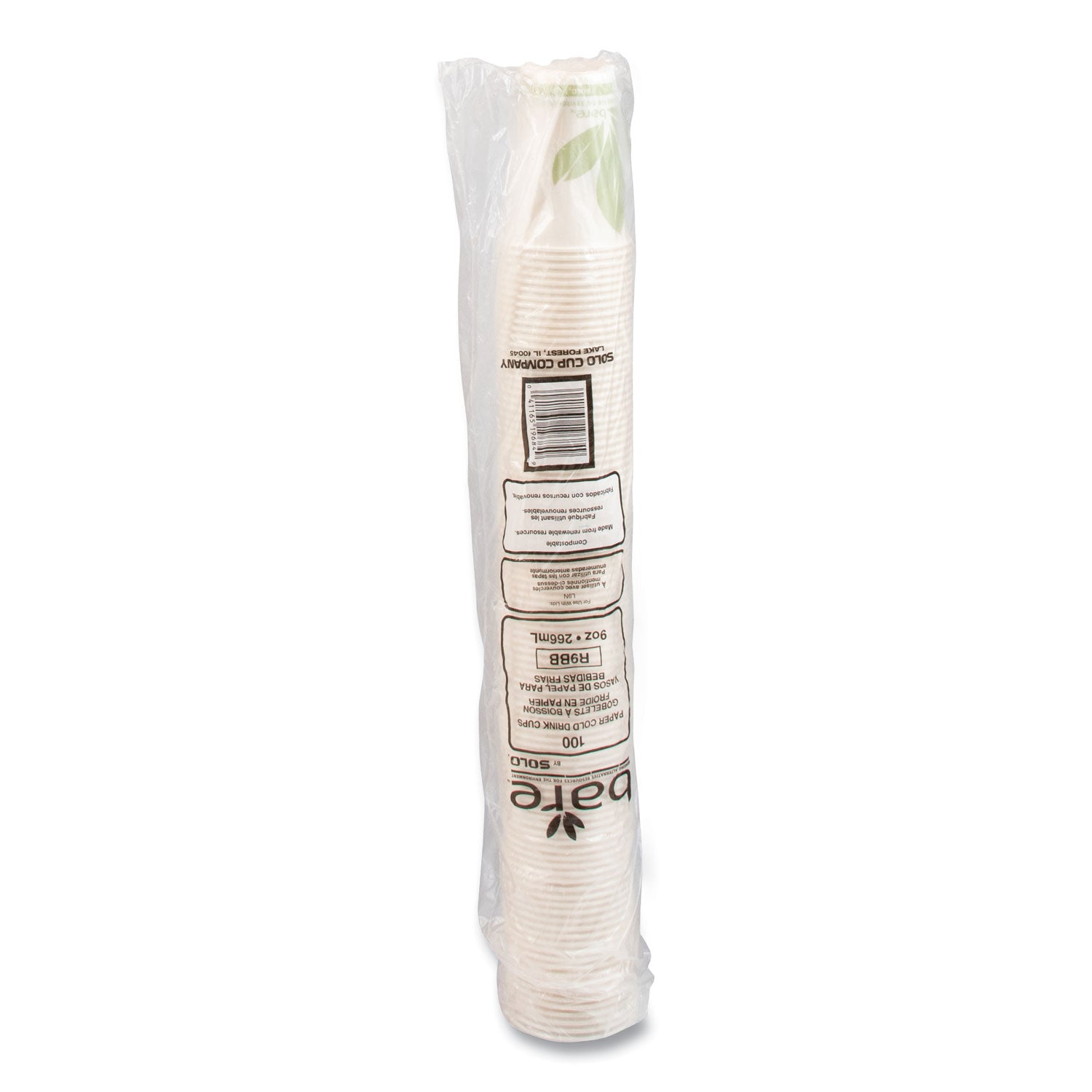 Bare Eco-Forward Paper Cold Cups, ProPlanet Seal, 9 oz, Green/White, 100/Sleeve, 20 Sleeves/Carton