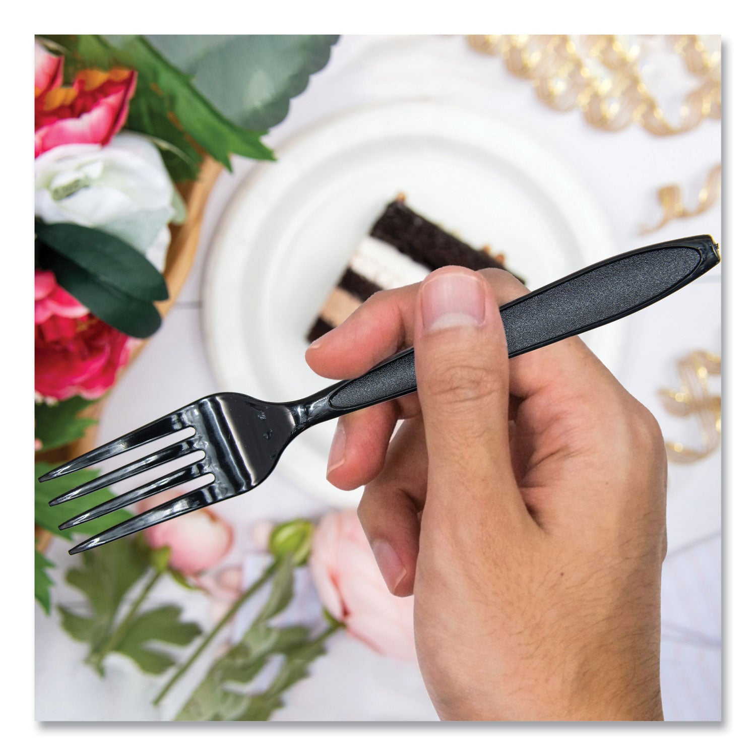 Reliance Mediumweight Cutlery, Fork, Black, 1,000/Carton