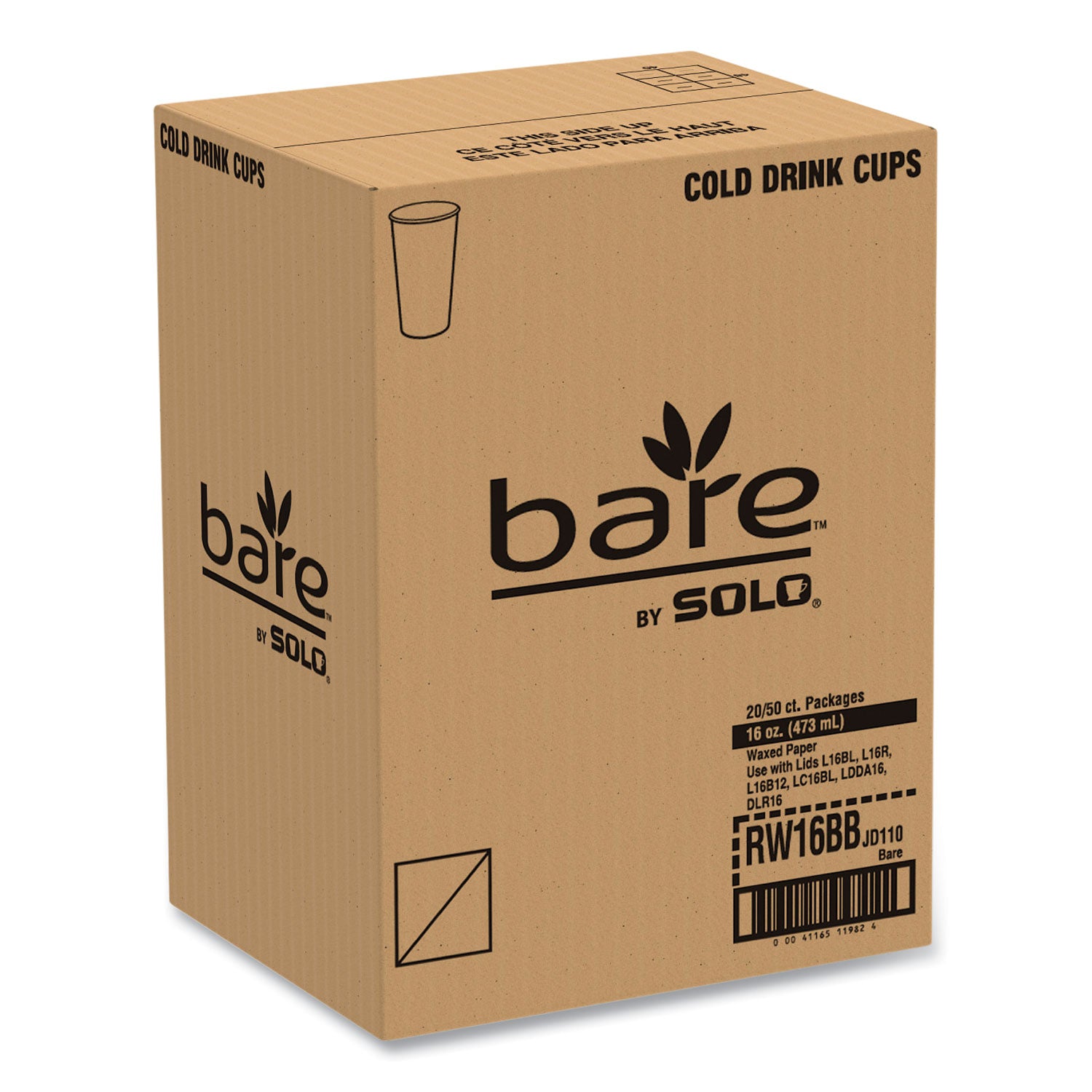 Bare Eco-Forward Paper Cold Cups, ProPlanet Seal, 16 oz, Green/White, 100/Sleeve 10 Sleeves/Carton