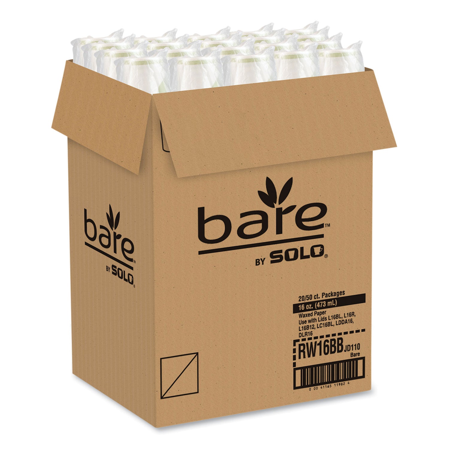 Bare Eco-Forward Paper Cold Cups, ProPlanet Seal, 16 oz, Green/White, 100/Sleeve 10 Sleeves/Carton