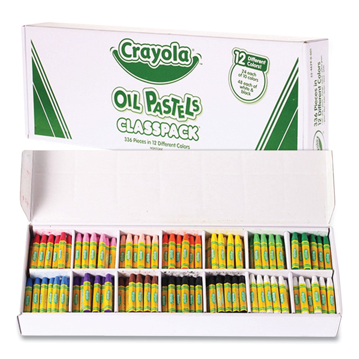 Crayola Classpack Oil Pastel - Blue, Brown, Green, Orange, Peach, Pink, Red, Violet, Yellow, Yellow Green, White, ... - 336 / Box