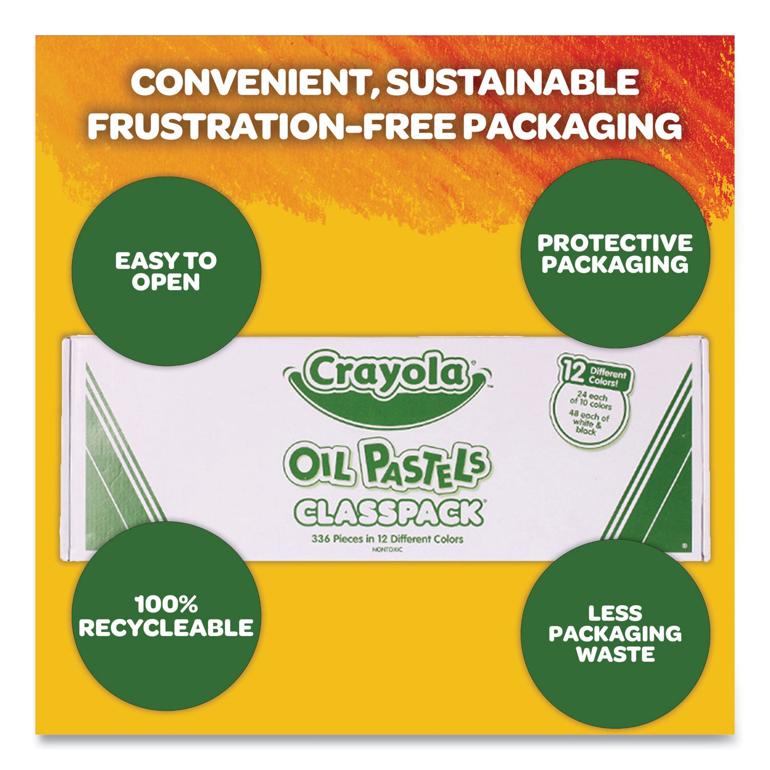 Crayola Classpack Oil Pastel - Blue, Brown, Green, Orange, Peach, Pink, Red, Violet, Yellow, Yellow Green, White, ... - 336 / Box