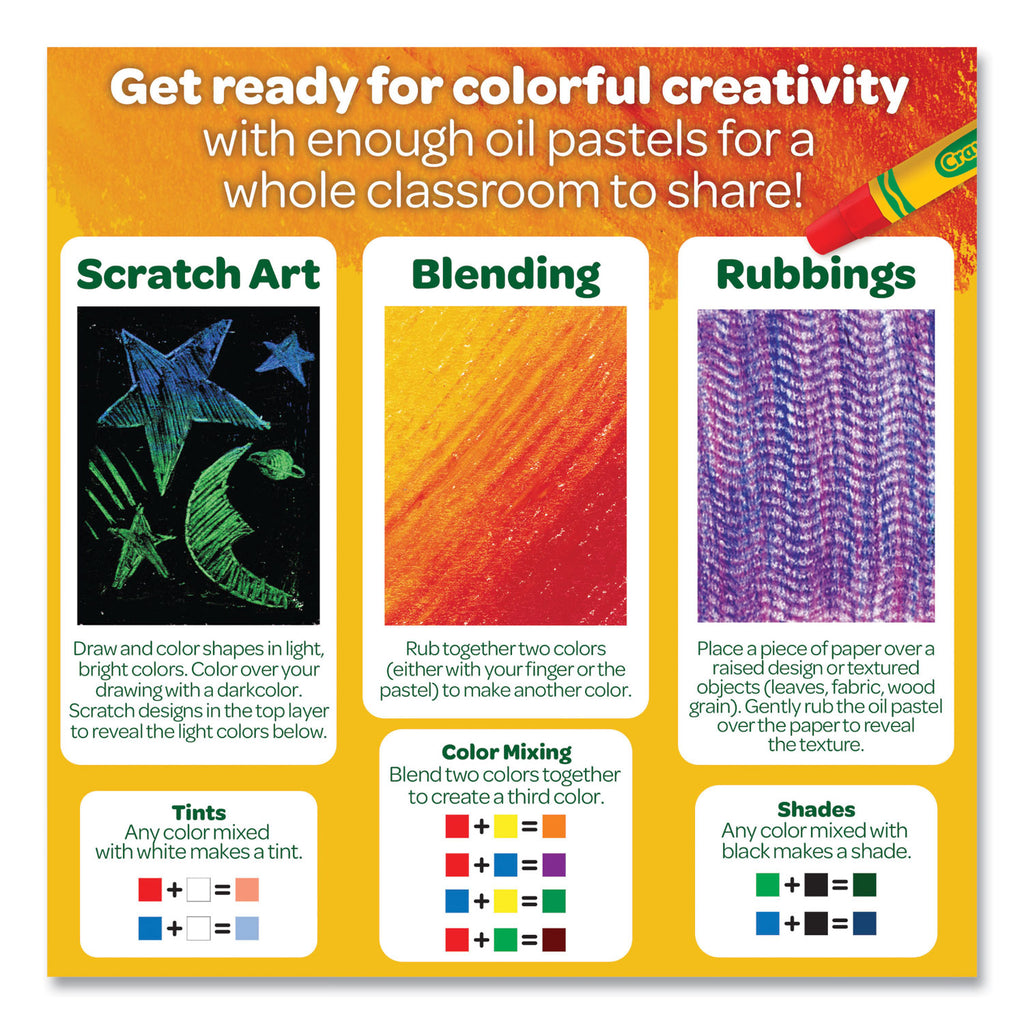 Crayola Classpack Oil Pastel - Blue, Brown, Green, Orange, Peach, Pink, Red, Violet, Yellow, Yellow Green, White, ... - 336 / Box