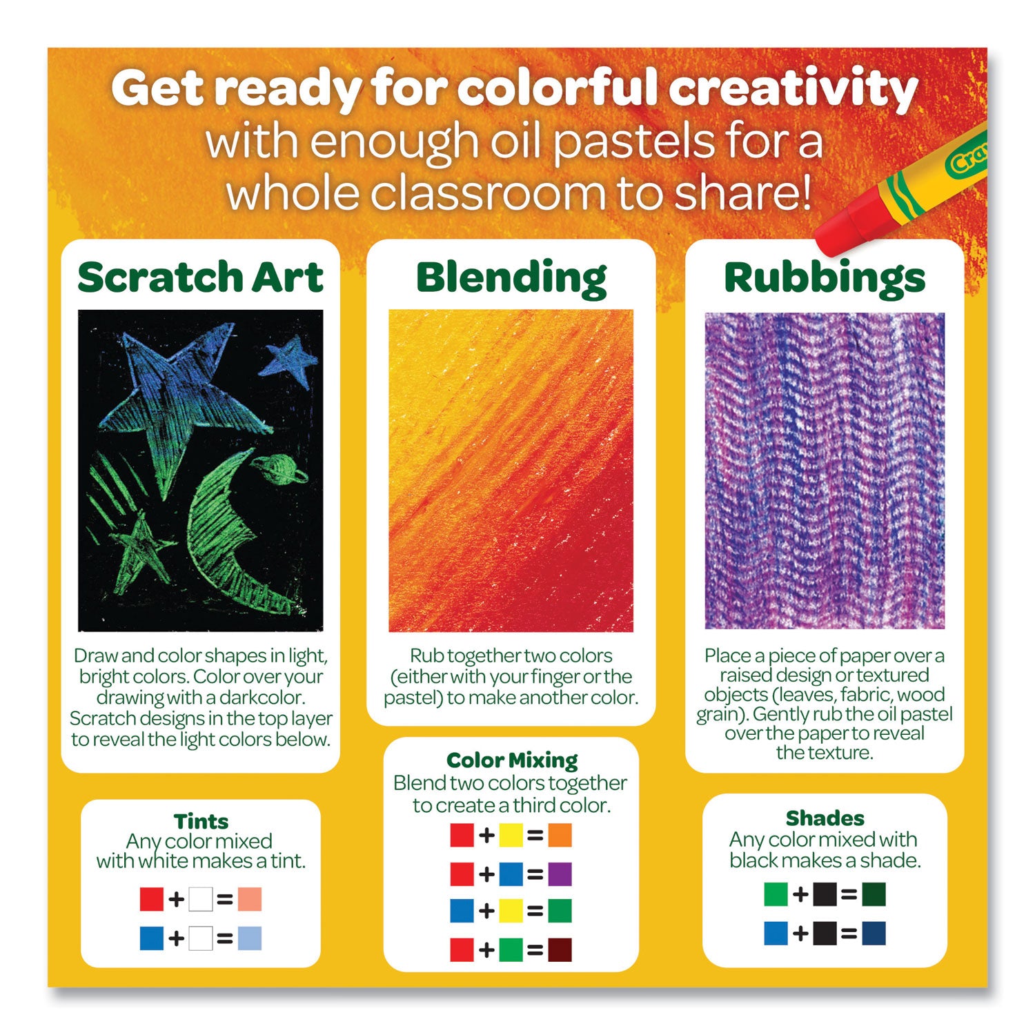 Crayola Classpack Oil Pastel - Blue, Brown, Green, Orange, Peach, Pink, Red, Violet, Yellow, Yellow Green, White, ... - 336 / Box