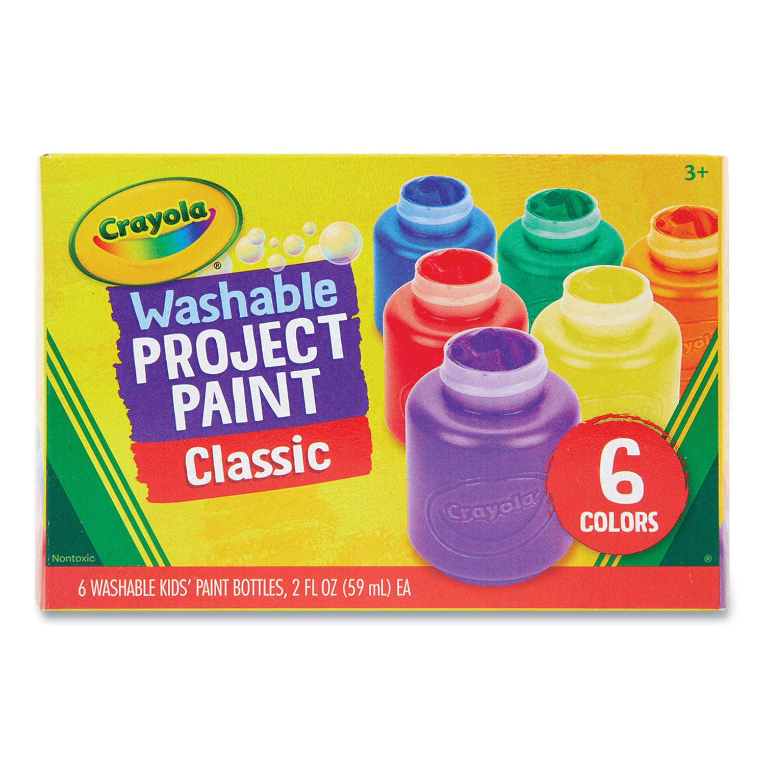 Washable Paint, 6 Assorted Colors, 2 oz Bottle, 6/Pack - 