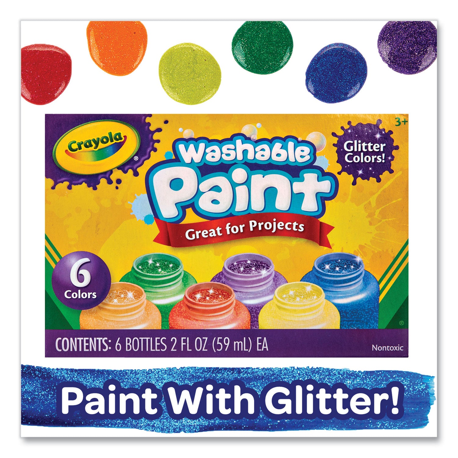 Washable Paint, 6 Assorted Classic Colors, 2 oz Bottle, 6/Pack - 
