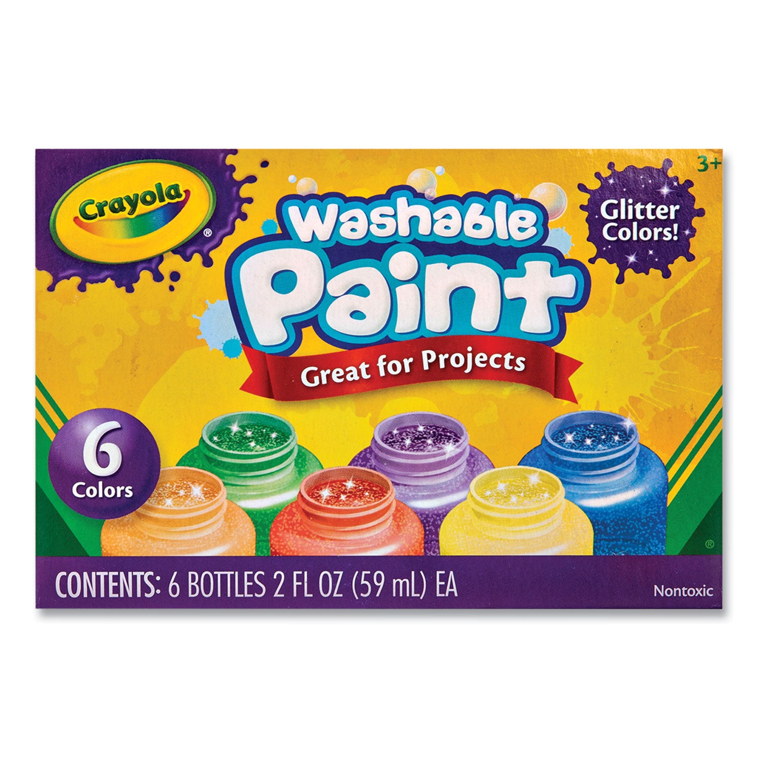 Washable Paint, 6 Assorted Classic Colors, 2 oz Bottle, 6/Pack