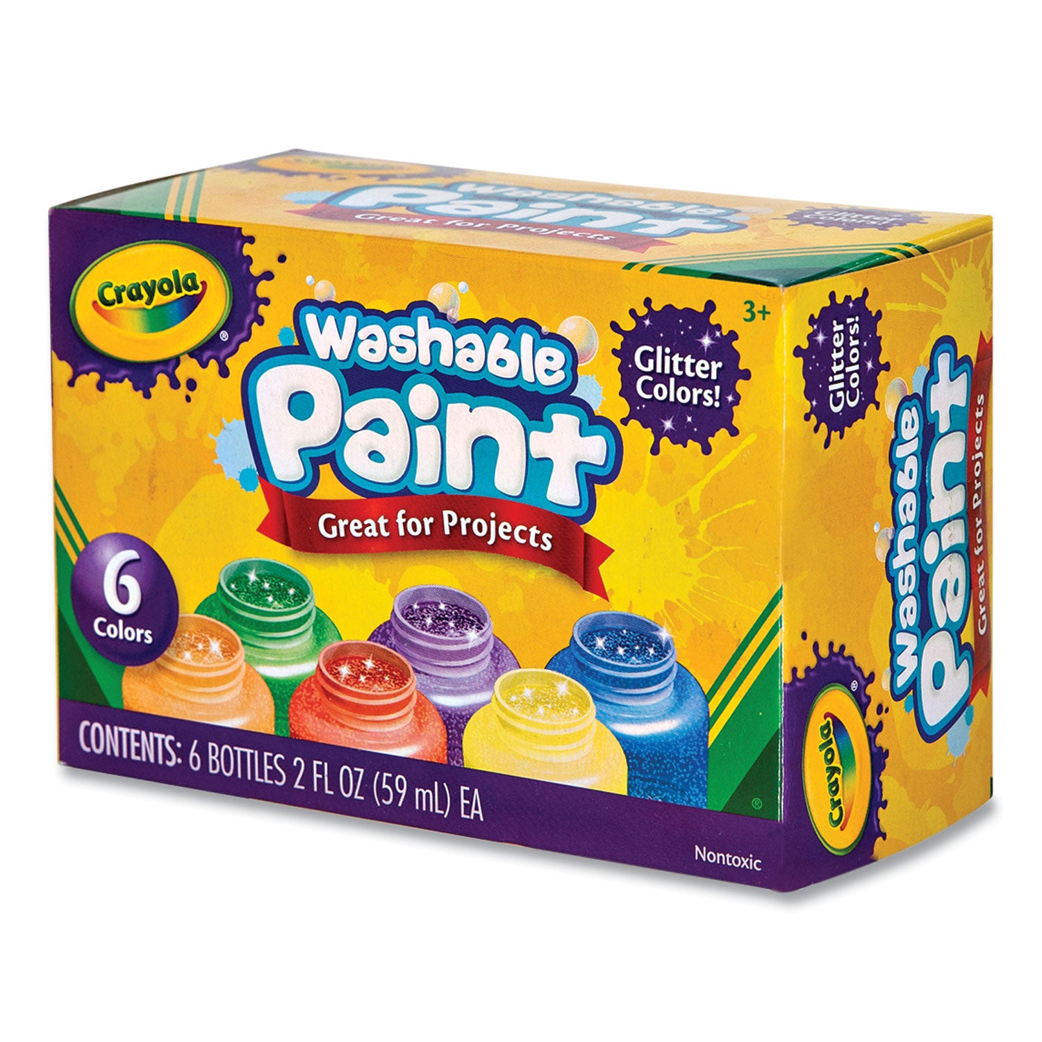Washable Paint, 6 Assorted Classic Colors, 2 oz Bottle, 6/Pack
