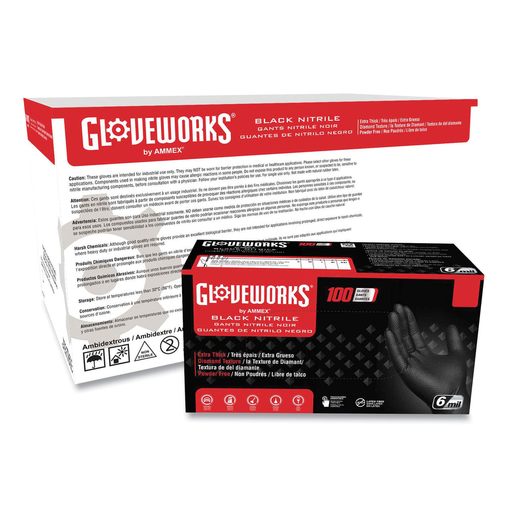 Heavy-Duty Industrial Nitrile Gloves, Powder-Free, 6 mil, XX-Large, Black, 100 Gloves/Box, 10 Boxes/Carton