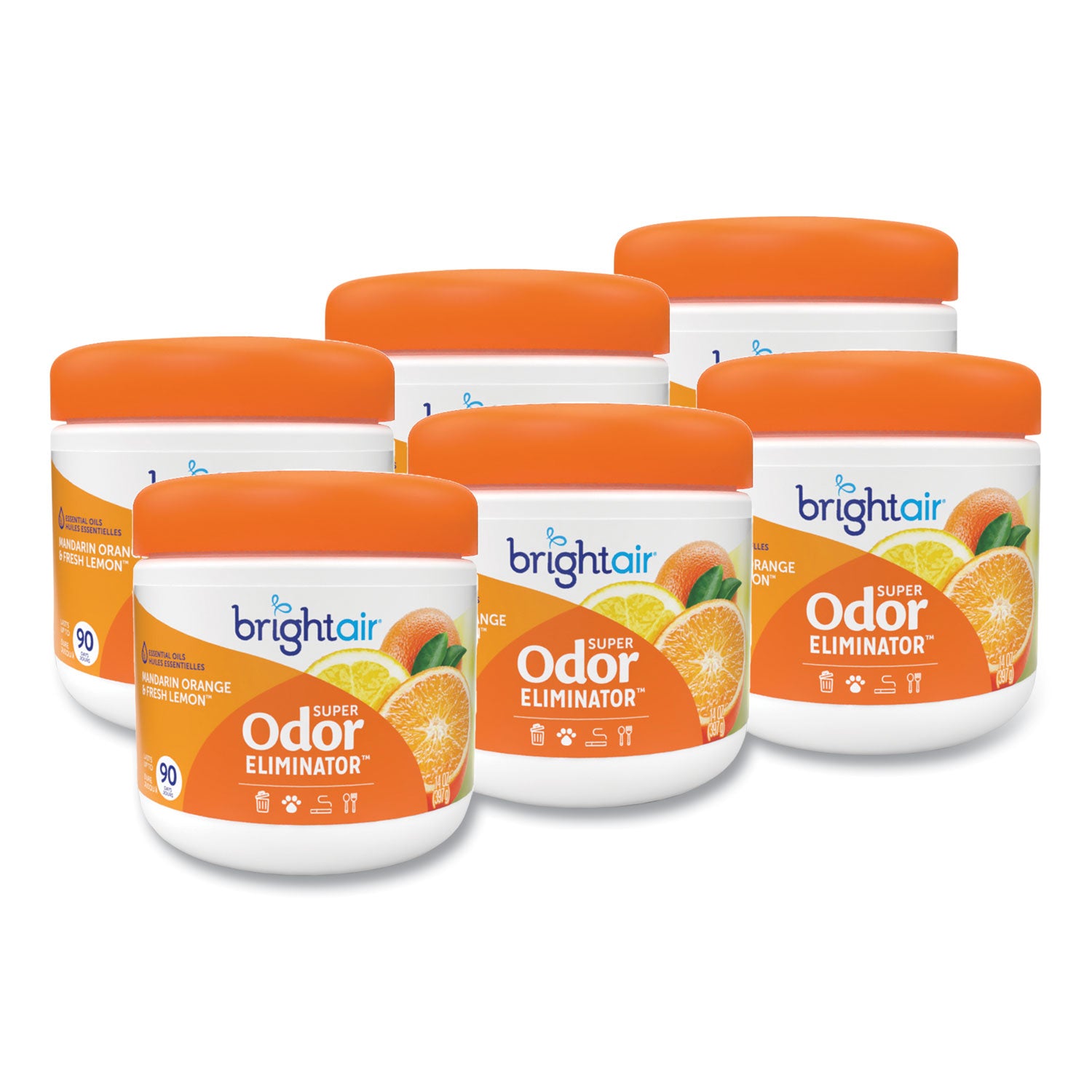 Super Odor Eliminator, Mandarin Orange and Fresh Lemon, 14 oz Jar, 6/Carton - 