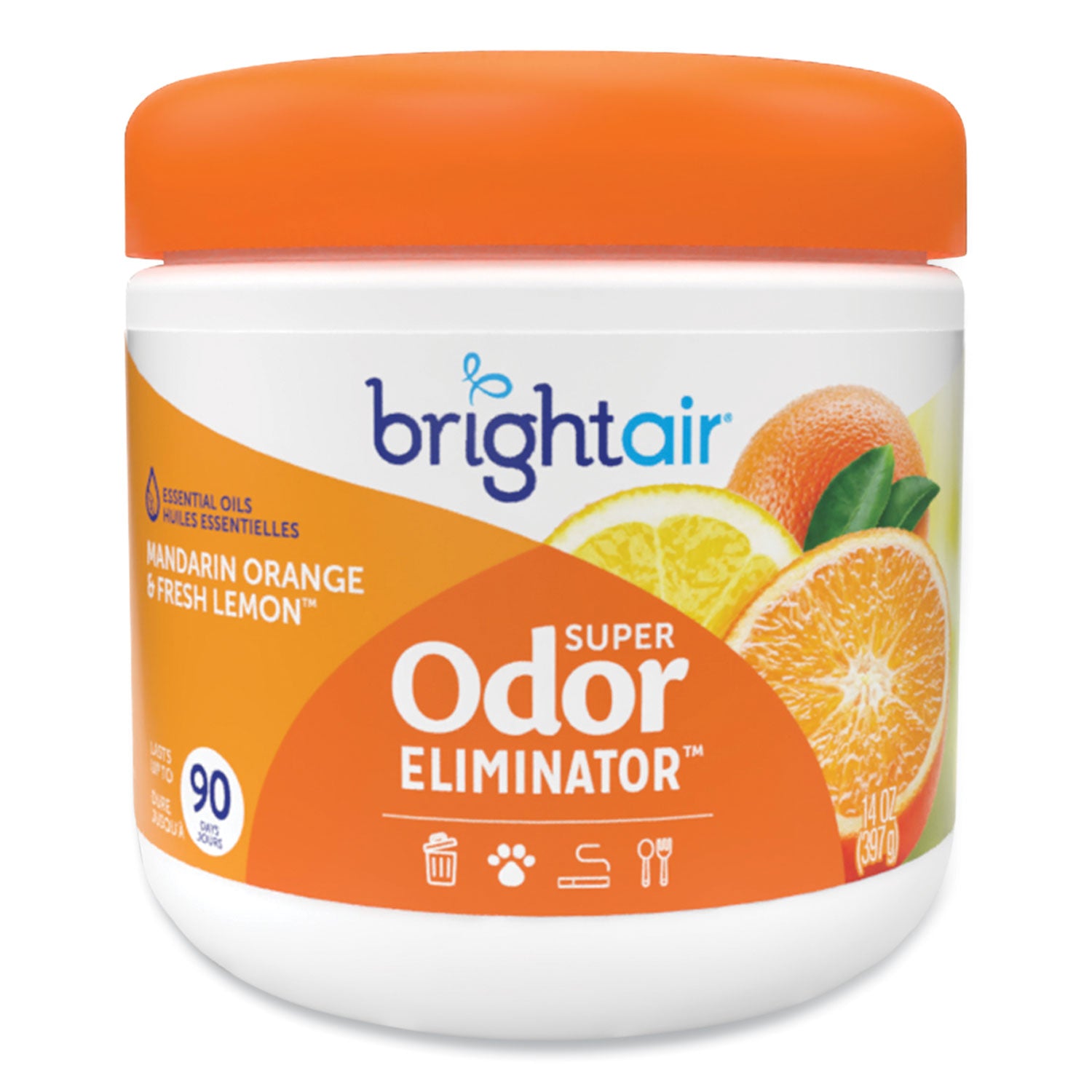 Super Odor Eliminator, Mandarin Orange and Fresh Lemon, 14 oz Jar, 6/Carton - 