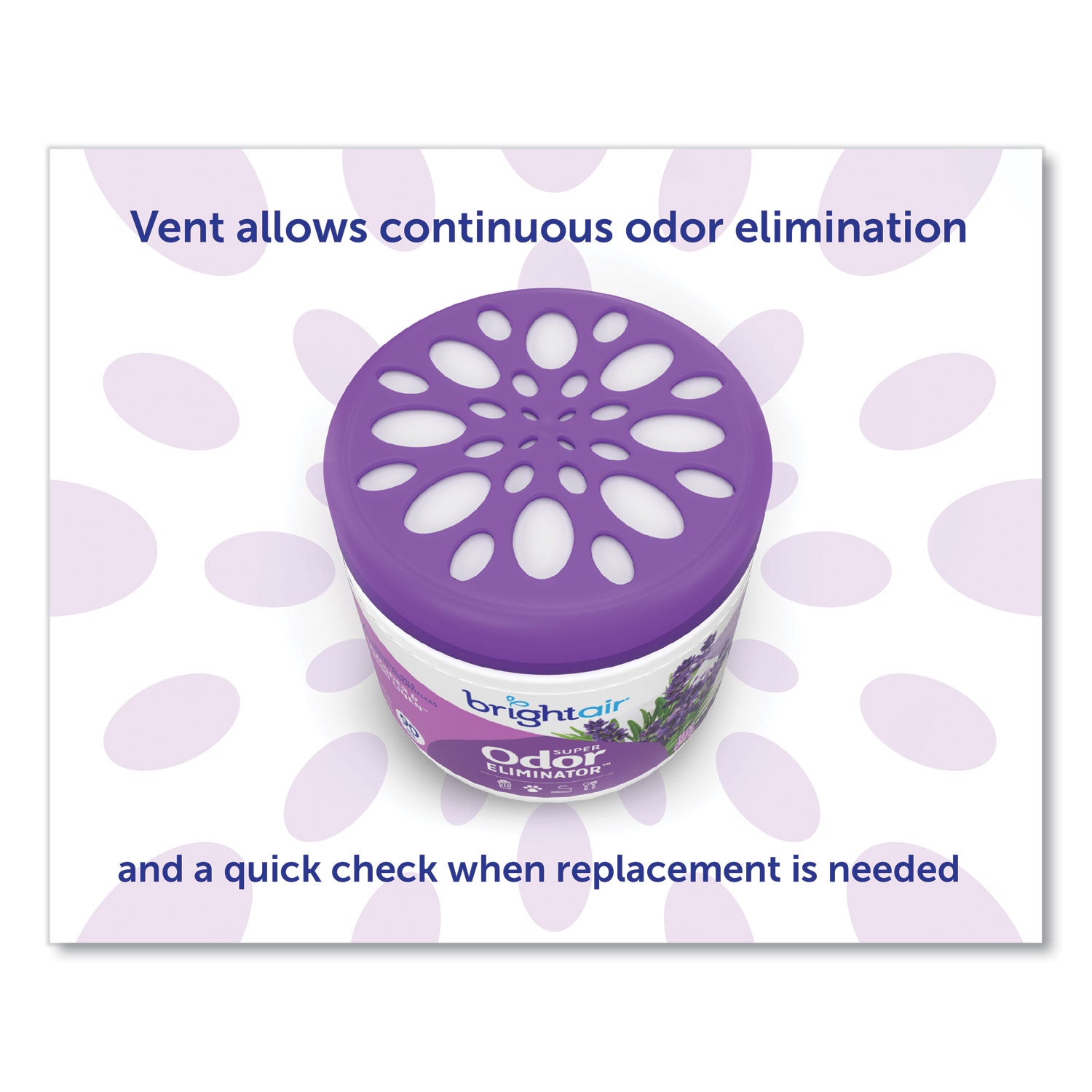 Super Odor Eliminator, Lavender and Fresh Linen, Purple, 14 oz Jar, 6/Carton - 