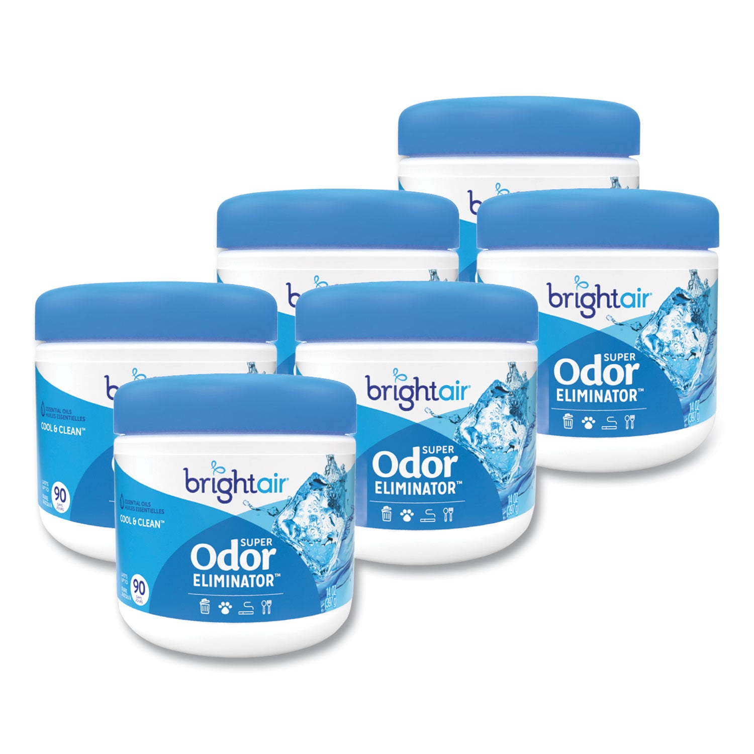 Super Odor Eliminator, Cool and Clean, Blue, 14 oz Jar, 6/Carton - 