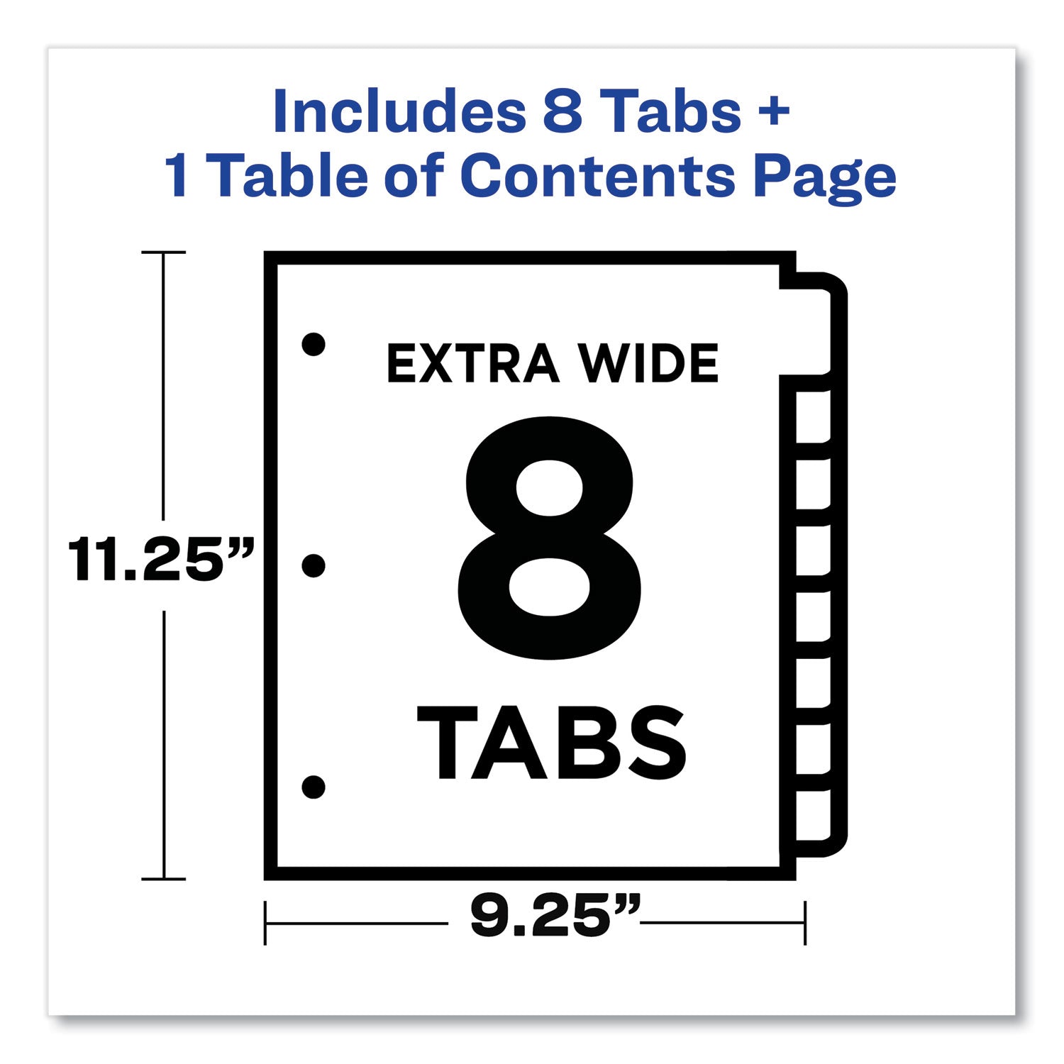 Customizable TOC Ready Index Multicolor Tab Dividers, Extra Wide Tabs, 8-Tab, 1 to 8, 11 x 9.25, White, 1 Set - 