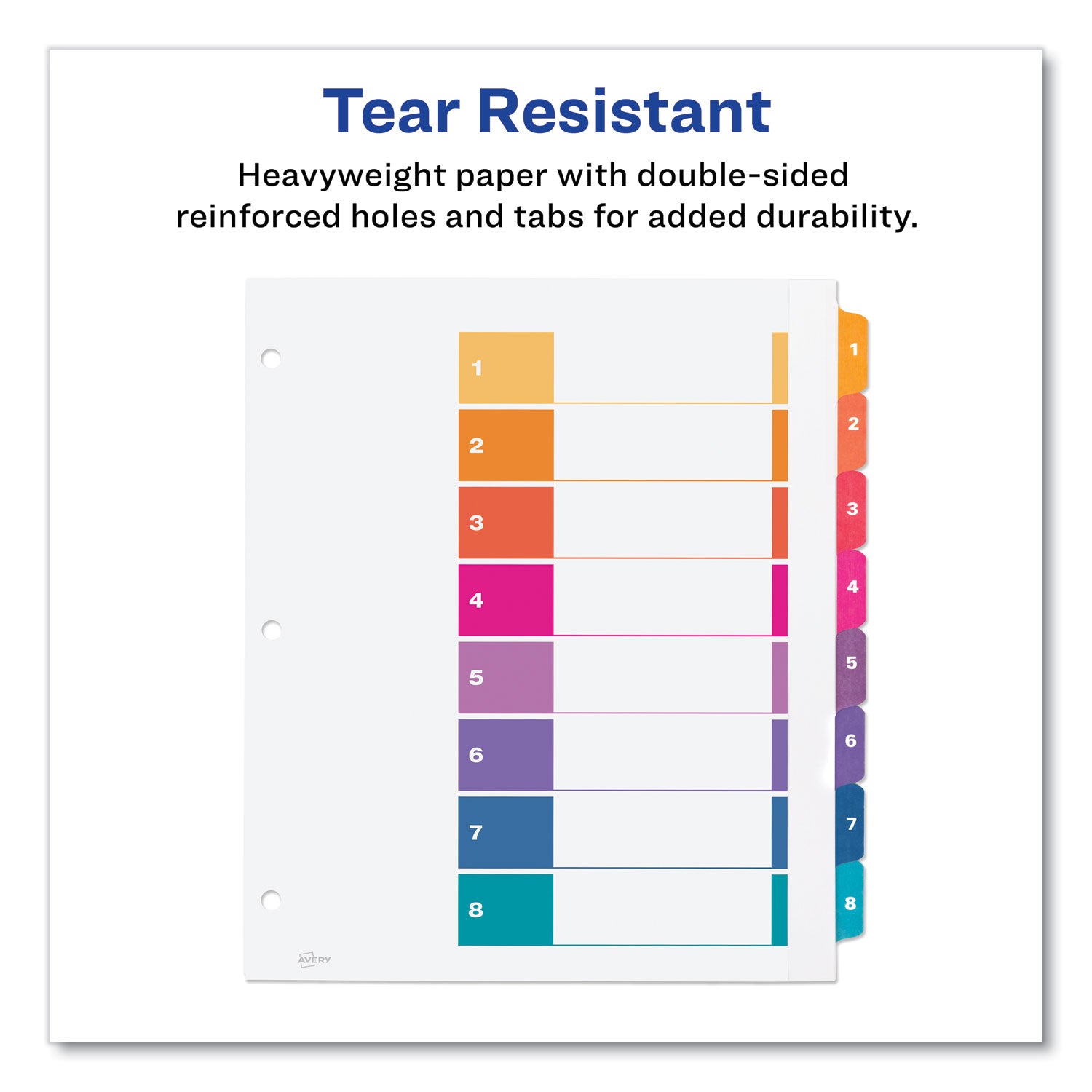 Customizable TOC Ready Index Multicolor Tab Dividers, Extra Wide Tabs, 8-Tab, 1 to 8, 11 x 9.25, White, 1 Set - 