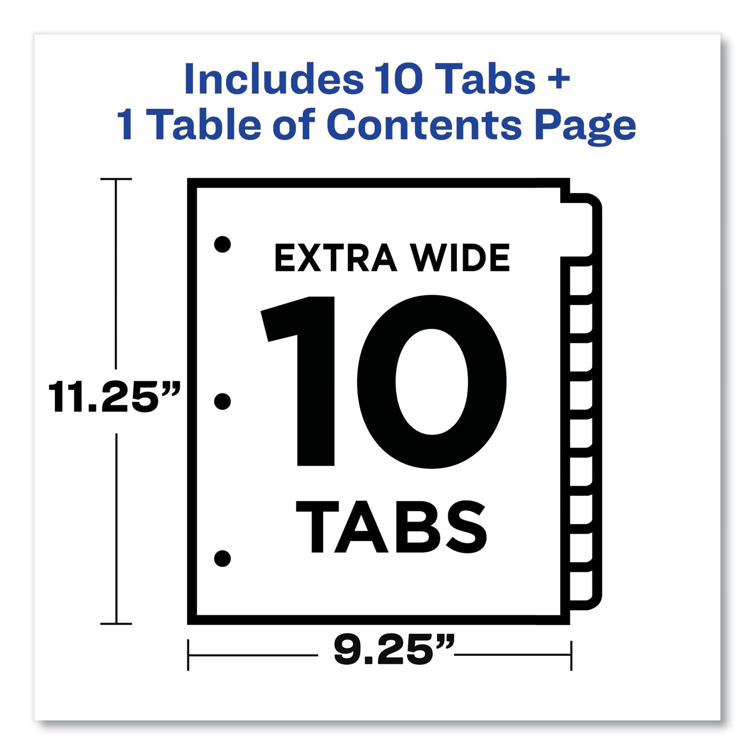 Customizable TOC Ready Index Multicolor Tab Dividers, Extra Wide Tabs, 10-Tab, 1 to 10, 11 x 9.25, White, 1 Set - 