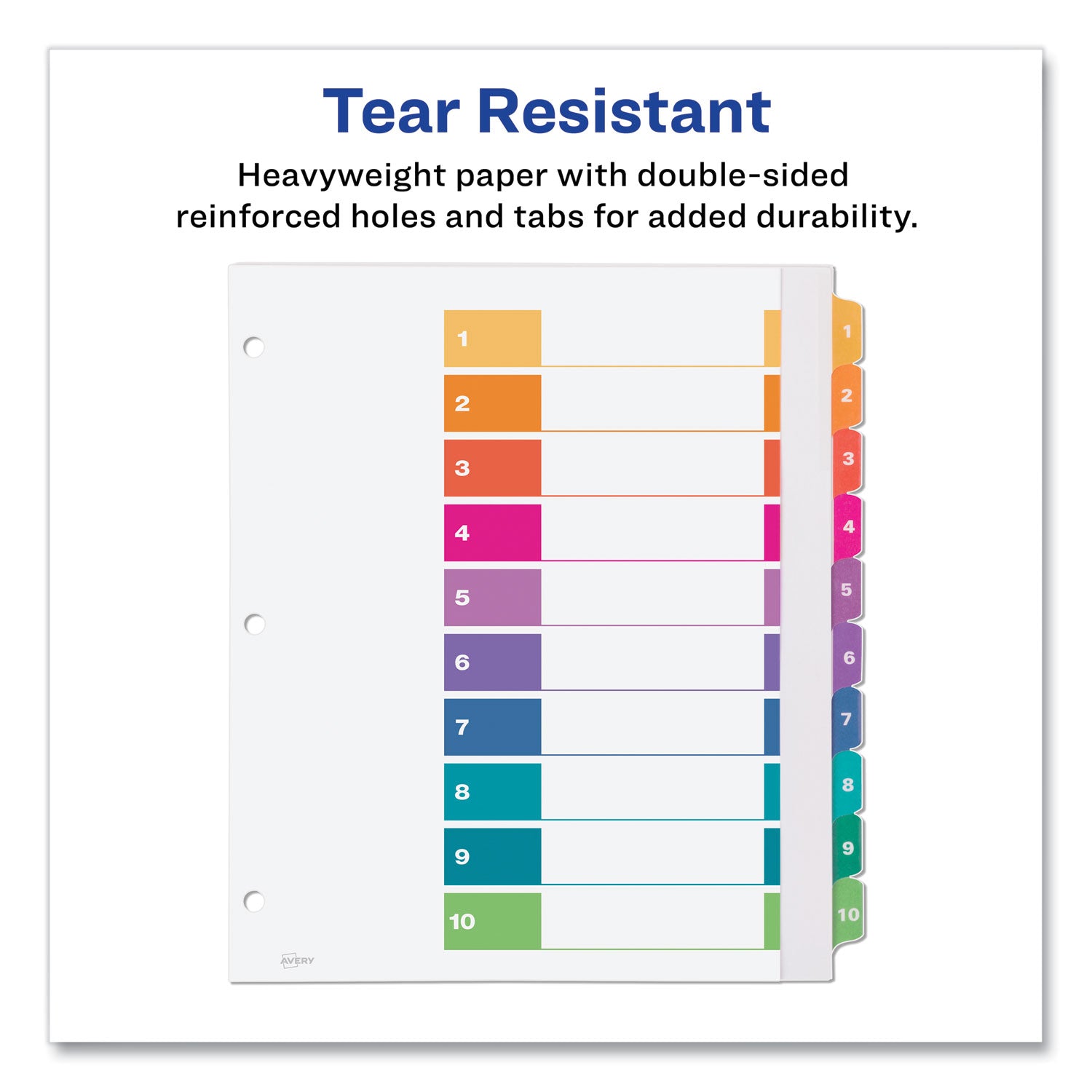 Customizable TOC Ready Index Multicolor Tab Dividers, Extra Wide Tabs, 10-Tab, 1 to 10, 11 x 9.25, White, 1 Set - 