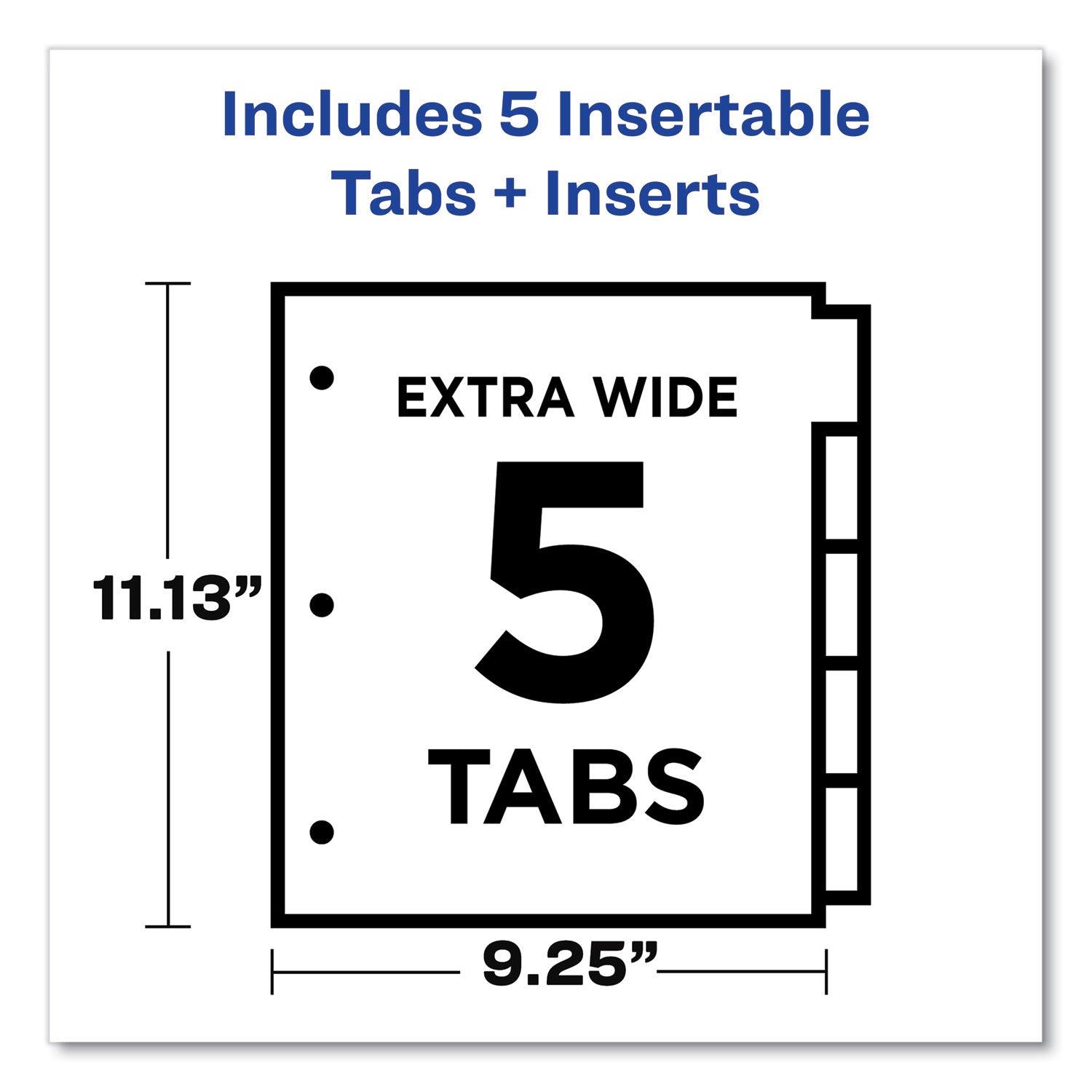 Insertable Big Tab Dividers, 5-Tab, Single-Sided Copper Edge Reinforcing, 11.13 x 9.25, White, Assorted Tabs, 1 Set - 