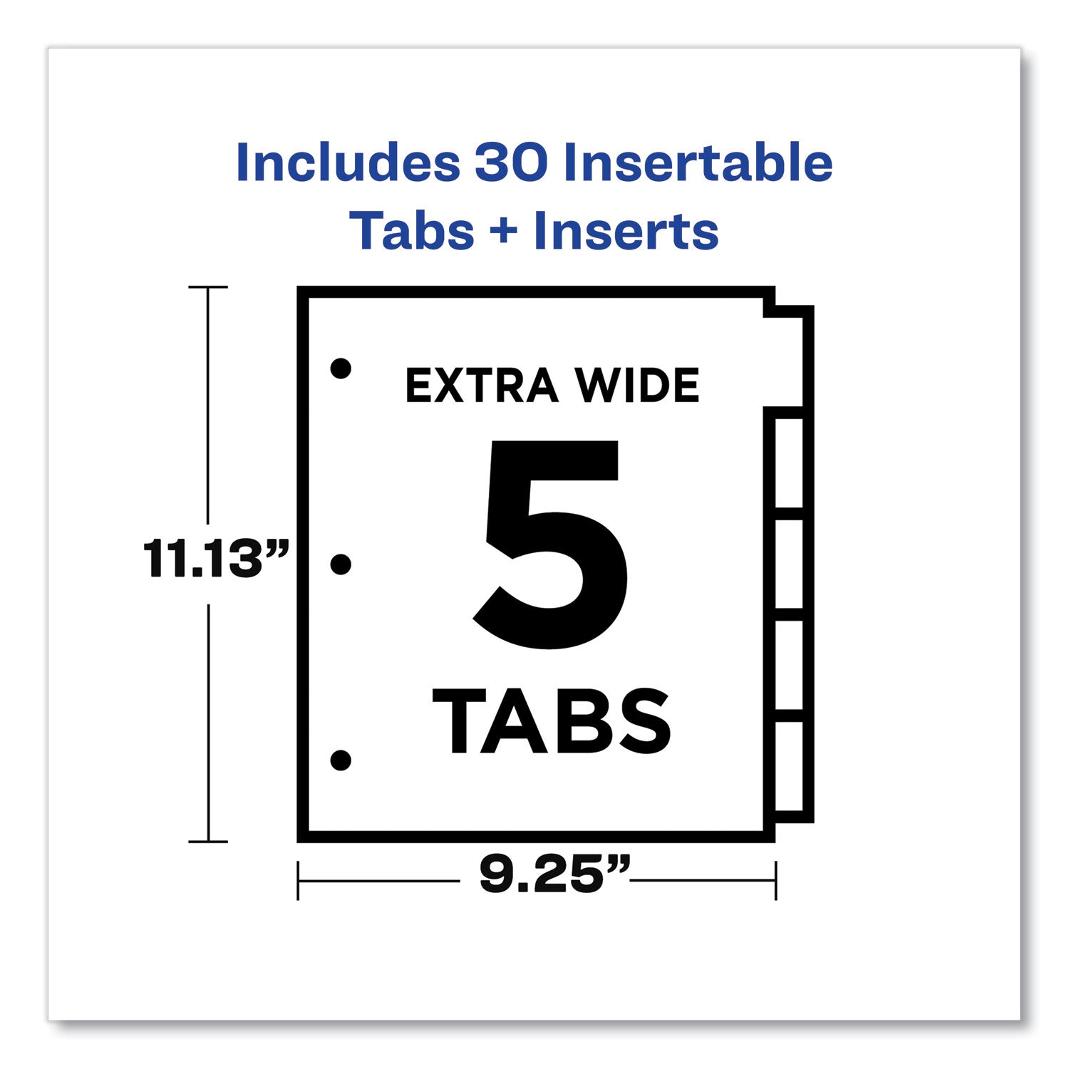 Insertable Big Tab Dividers, 5-Tab, Single-Sided Copper Edge Reinforcing, 11.13 x 9.25, White, Clear Tabs, 1 Set - 