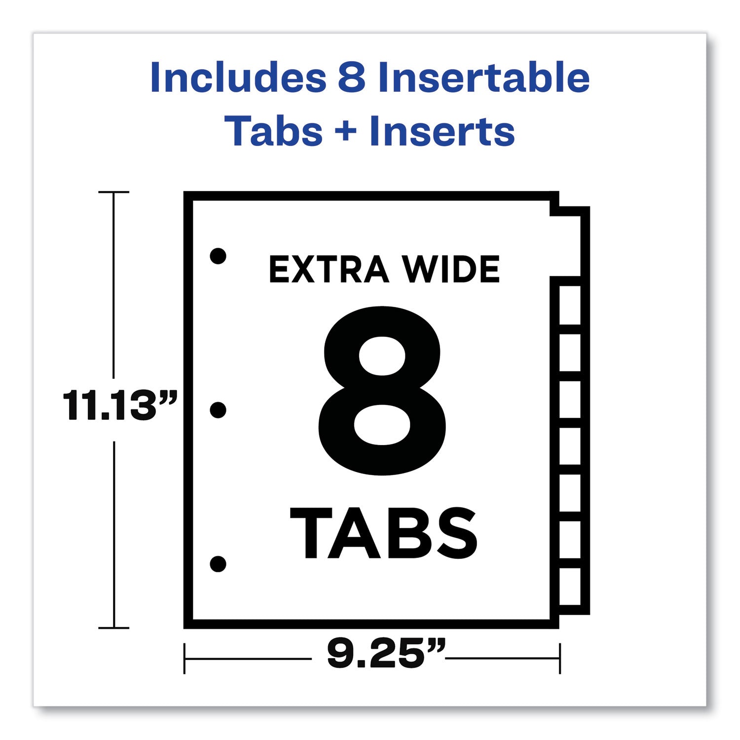 Insertable Big Tab Dividers, 8-Tab, 11.13 x 9.25, White, Assorted Tabs, 1 Set - 