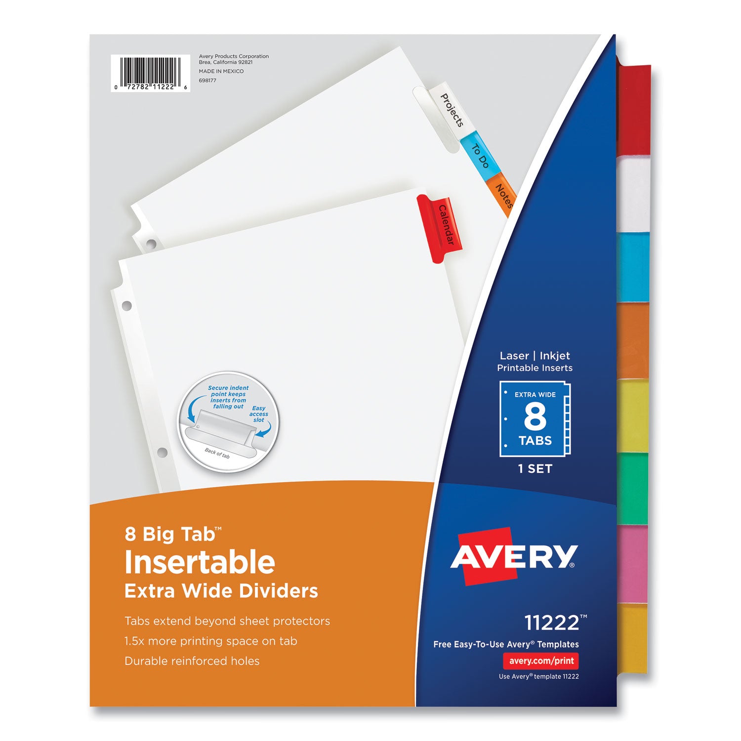Insertable Big Tab Dividers, 8-Tab, 11.13 x 9.25, White, Assorted Tabs, 1 Set - 
