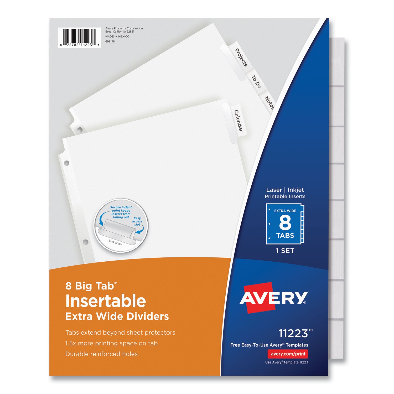 Insertable Big Tab Dividers, 8-Tab, 11.13 x 9.25, White, Clear Tabs, 1 Set - 