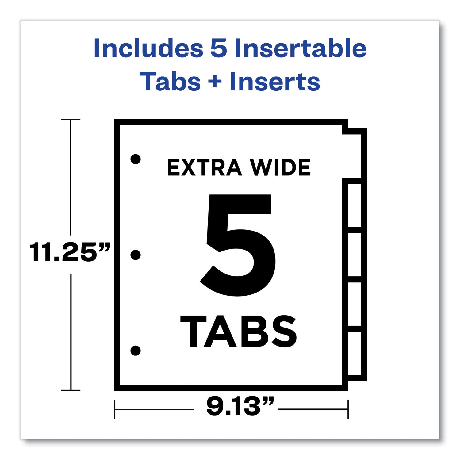 Insertable Dividers w/Single Pockets, 5-Tab, 11.25 x 9.13, White, 1 Set - 