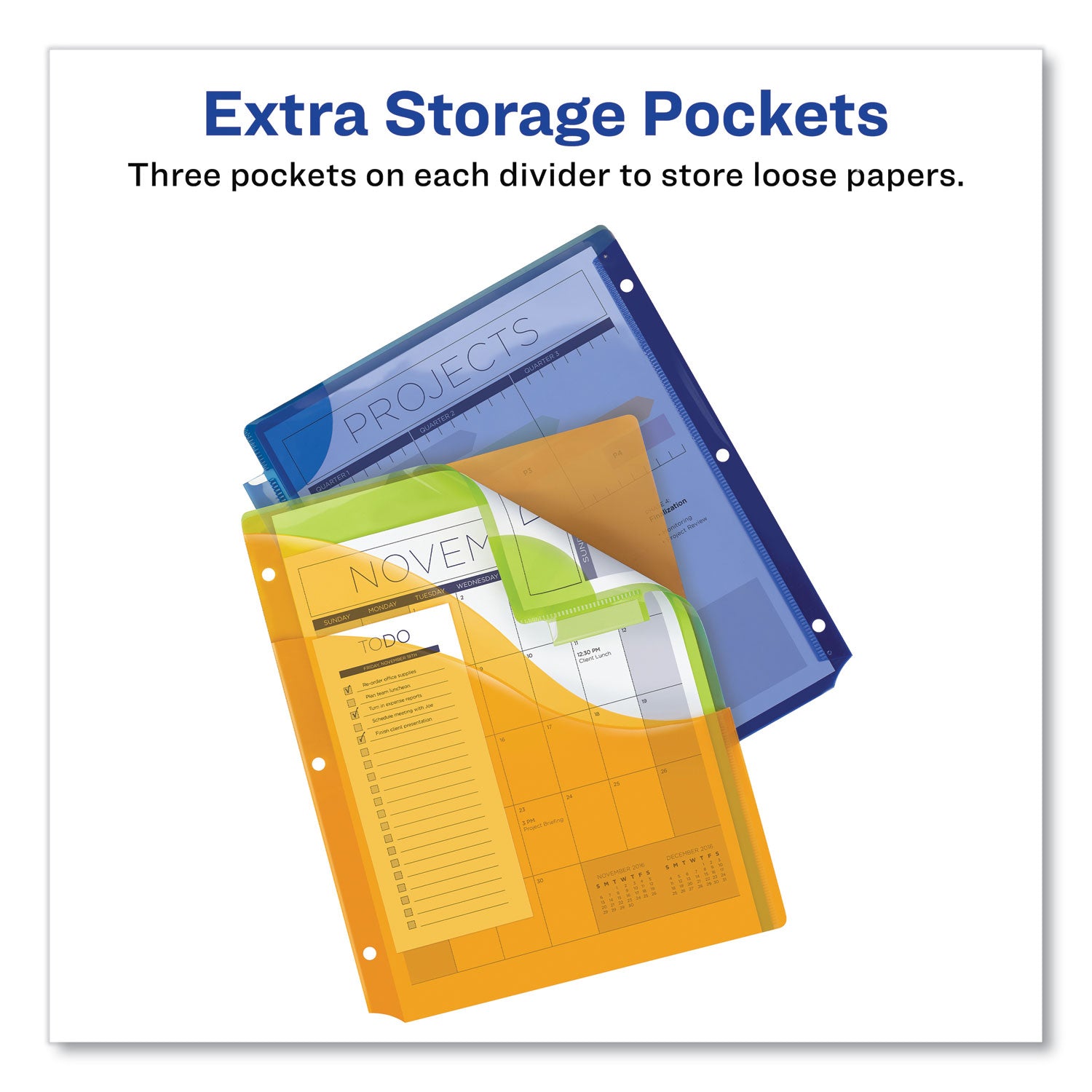 Insertable Big Tab Plastic Three-Pocket Corner Lock Dividers, 5-Tab, 11.13 x 9.25, Assorted, 1 Set