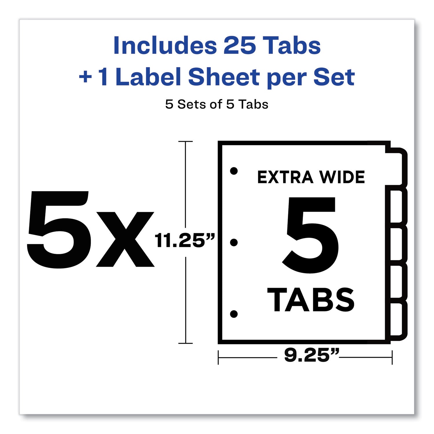 Print and Apply Index Maker Clear Label Dividers, Extra Wide Tab, 5-Tab, White Tabs, 11.25 x 9.25, White, 5 Sets - 