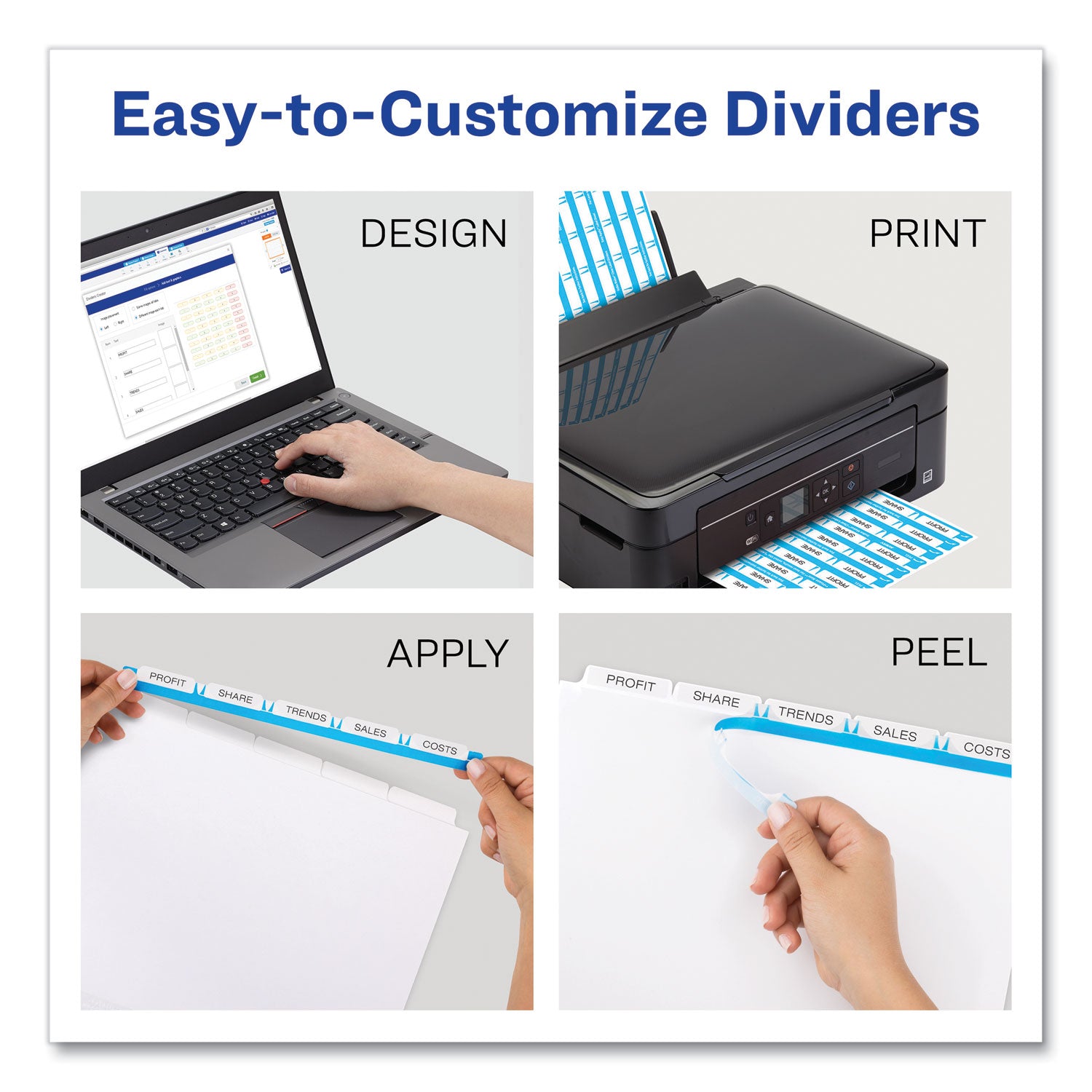 Print and Apply Index Maker Clear Label Dividers, Extra Wide Tab, 5-Tab, White Tabs, 11.25 x 9.25, White, 5 Sets - 