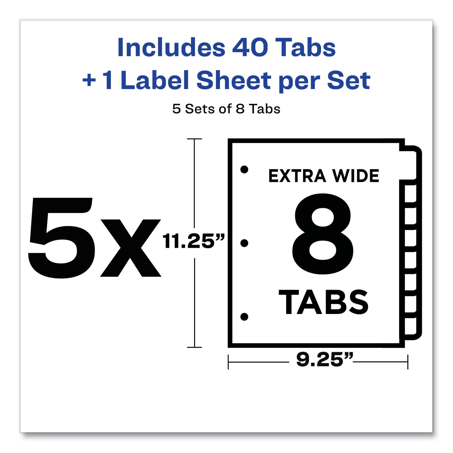 Print and Apply Index Maker Clear Label Dividers, Extra Wide Tabs, 8-Tab, 11.25 x 9.25, White, 5 Sets - 