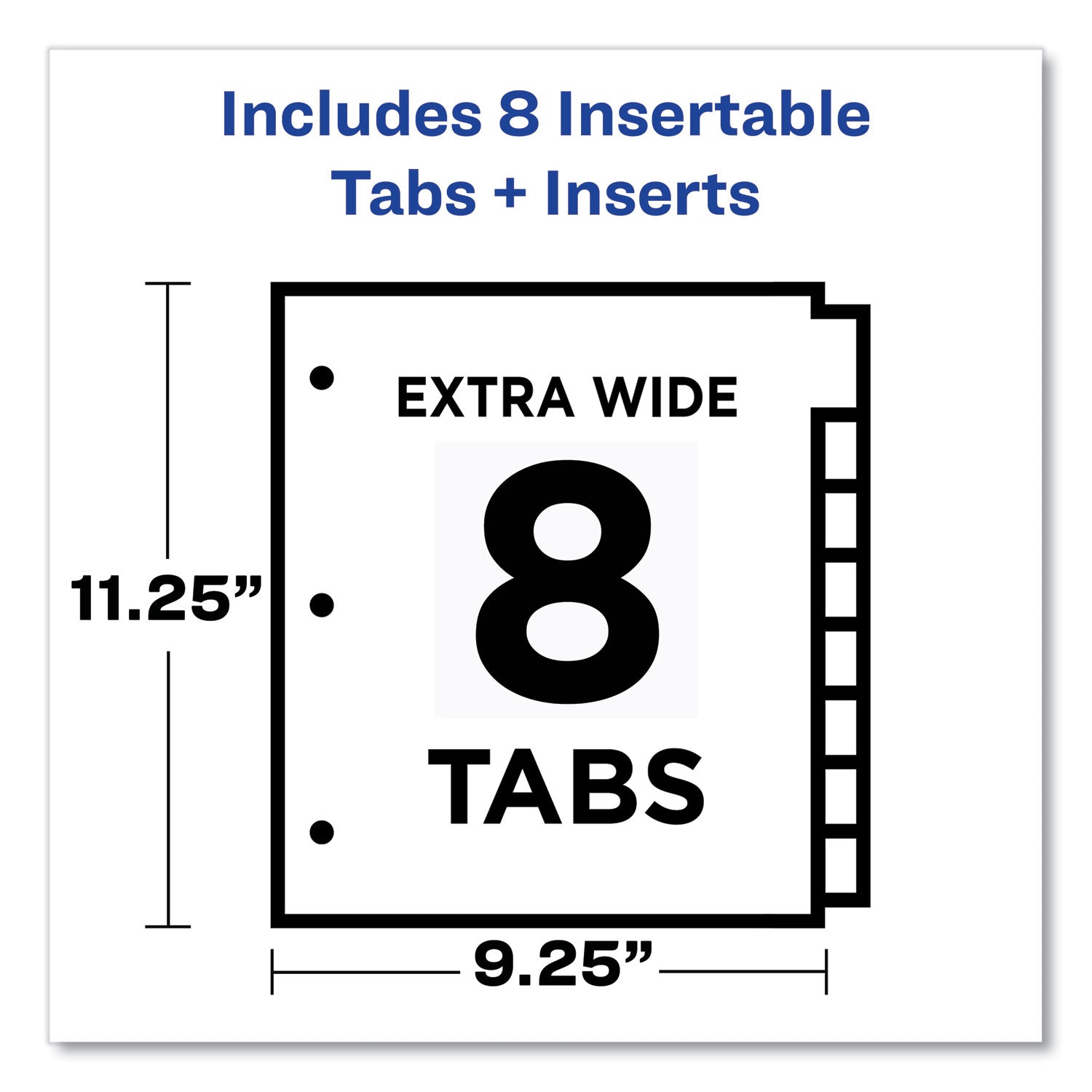 Insertable Big Tab Plastic 1-Pocket Dividers, 8-Tab, 11.13 x 9.25, Assorted, 1 Set - 