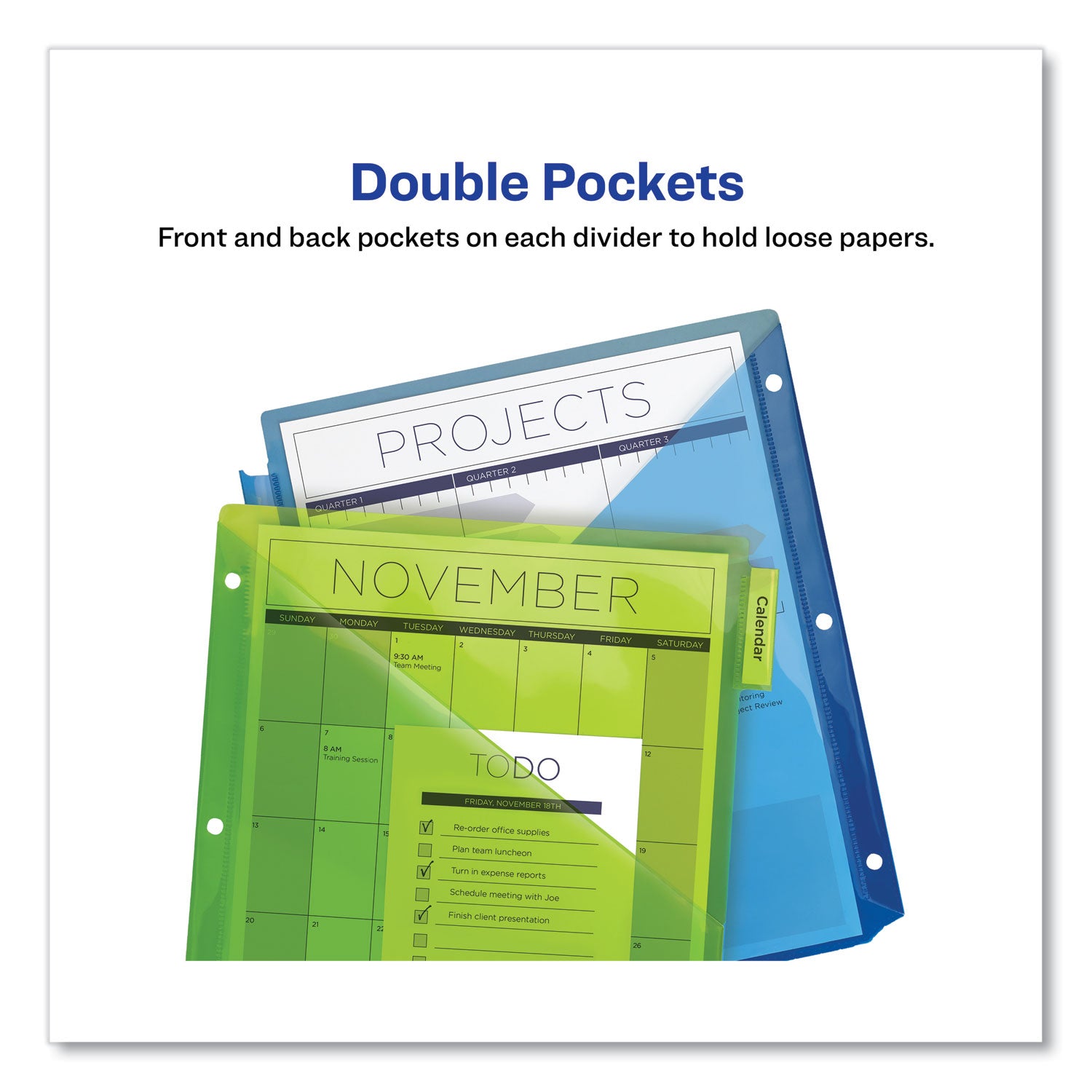 Insertable Big Tab Plastic 2-Pocket Dividers, 5-Tab, 11.13 x 9.25, Assorted, 1 Set - 