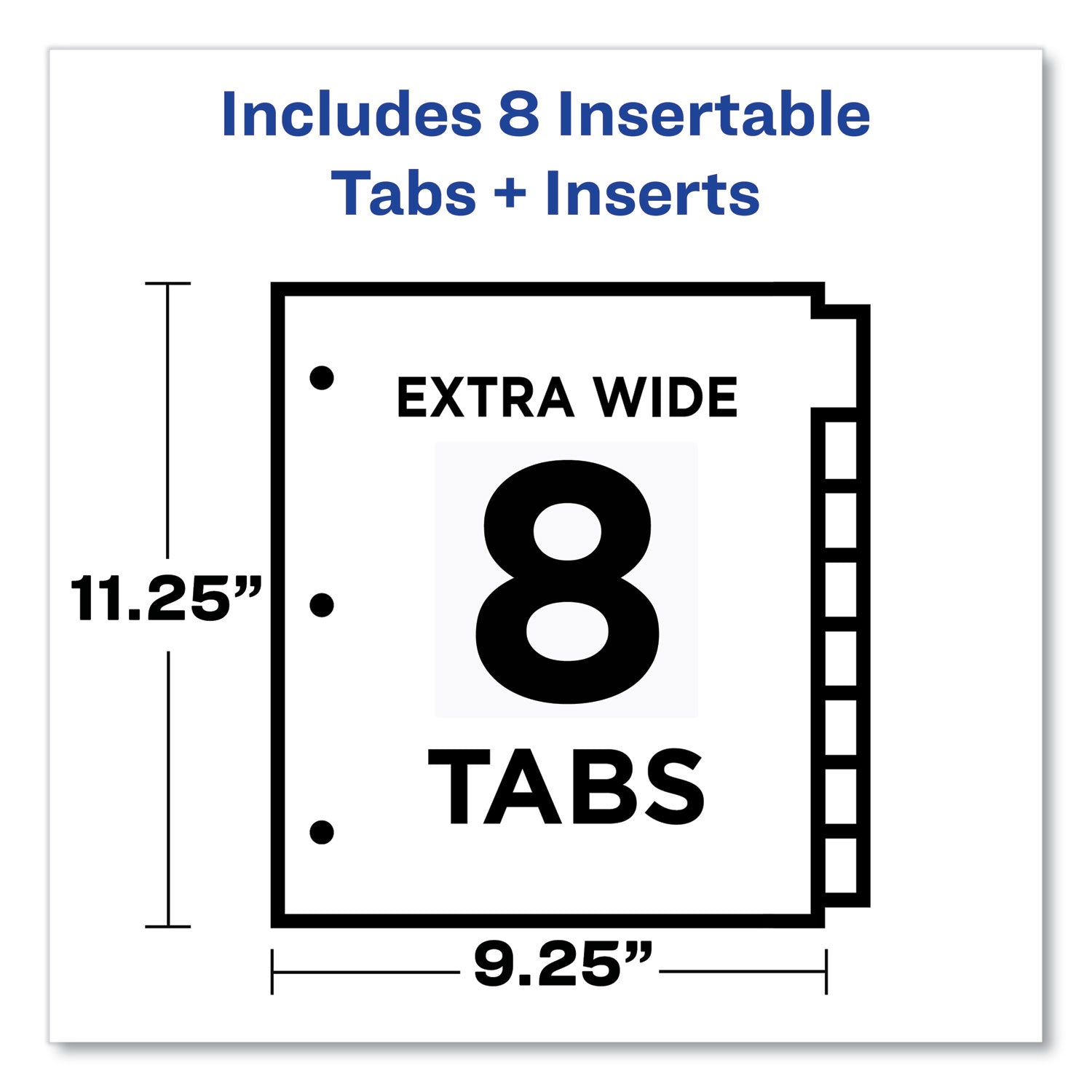 Insertable Big Tab Plastic 2-Pocket Dividers, 8-Tab, 11.13 x 9.25, Assorted, 1 Set - 