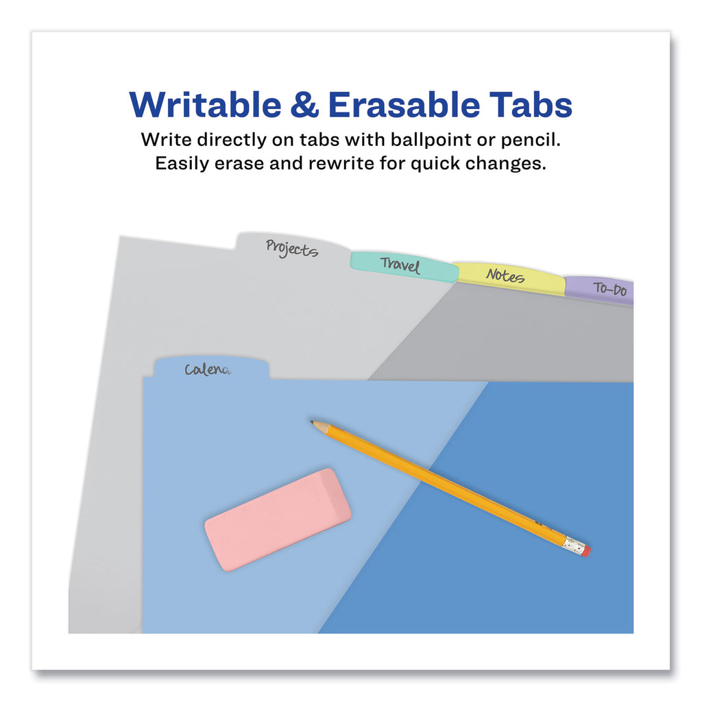 Write and Erase Durable Plastic Dividers with Slash Pocket, 3-Hold Punched, 5-Tab, 11.13 x 9.25, Assorted, 1 Set