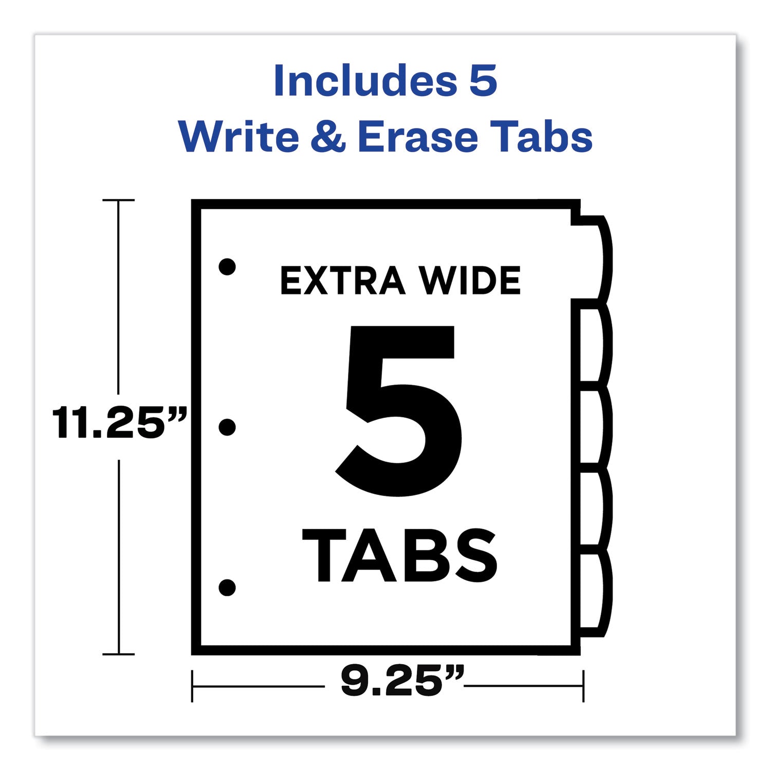 Write and Erase Big Tab Durable Plastic Dividers, Expandable Pocket, 3-Hole Punched, 5-Tab, 11 x 8.5, Assorted, 1 Set - 