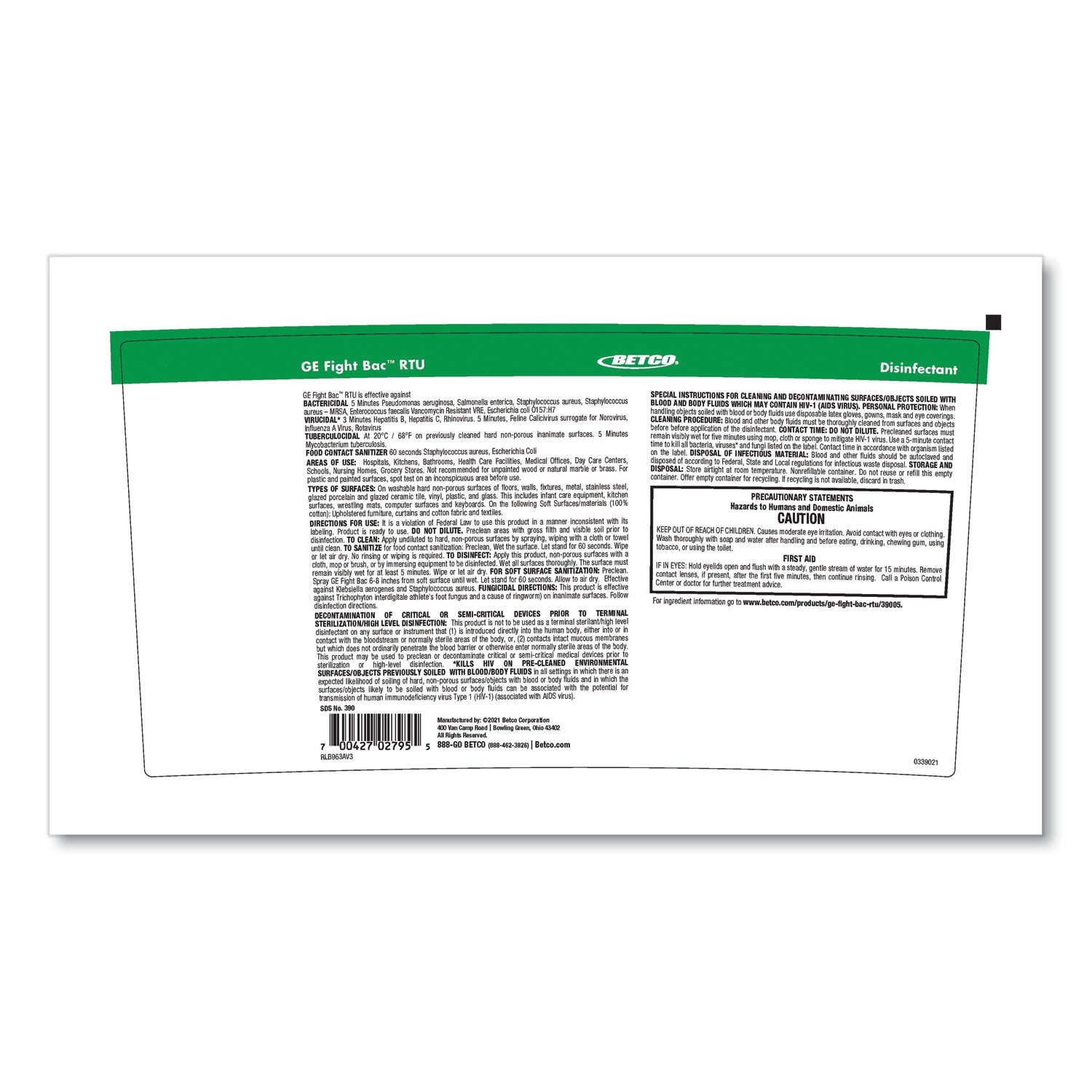 Fight Bac RTU Disinfectant, Fresh Scent, 5 gal Pail