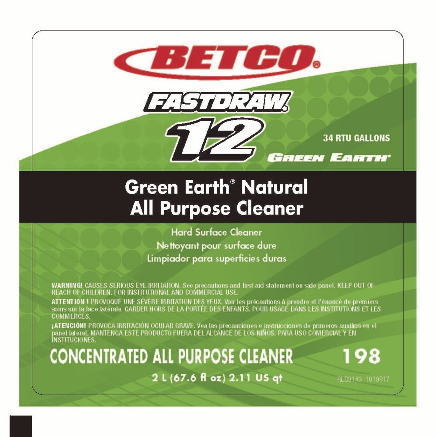 Green Earth FASTDRAW Natural Degreaser - For Carpet, Multi Surface - Concentrate - 67.6 fl oz (2.1 quart) - Clean Scent - 1 Each - Green
