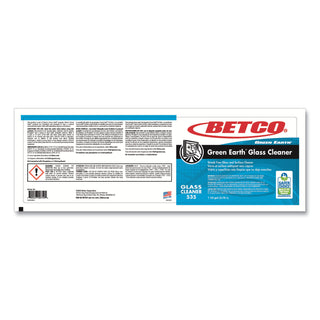 Betco Green Earth Glass Cleaner - Concentrate - 128 fl oz (4 quart) - 4 / Carton - Bio-based, Non-scratching, Non-streaking, Fog-free, Pleasant Scent, Residue-free - Blue