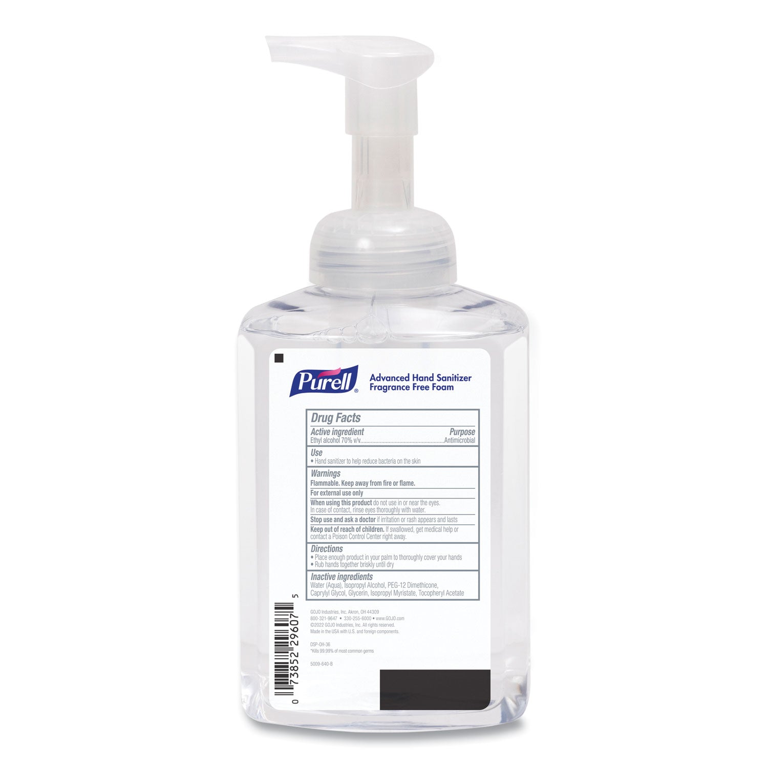 Gojo Hand Sanitizer Foam - 1.09 lb - Pump Bottle Dispenser - Kill Germs - Hand, Skin - Clear - Quick Drying, Fragrance-free - 4 / Carton - 3