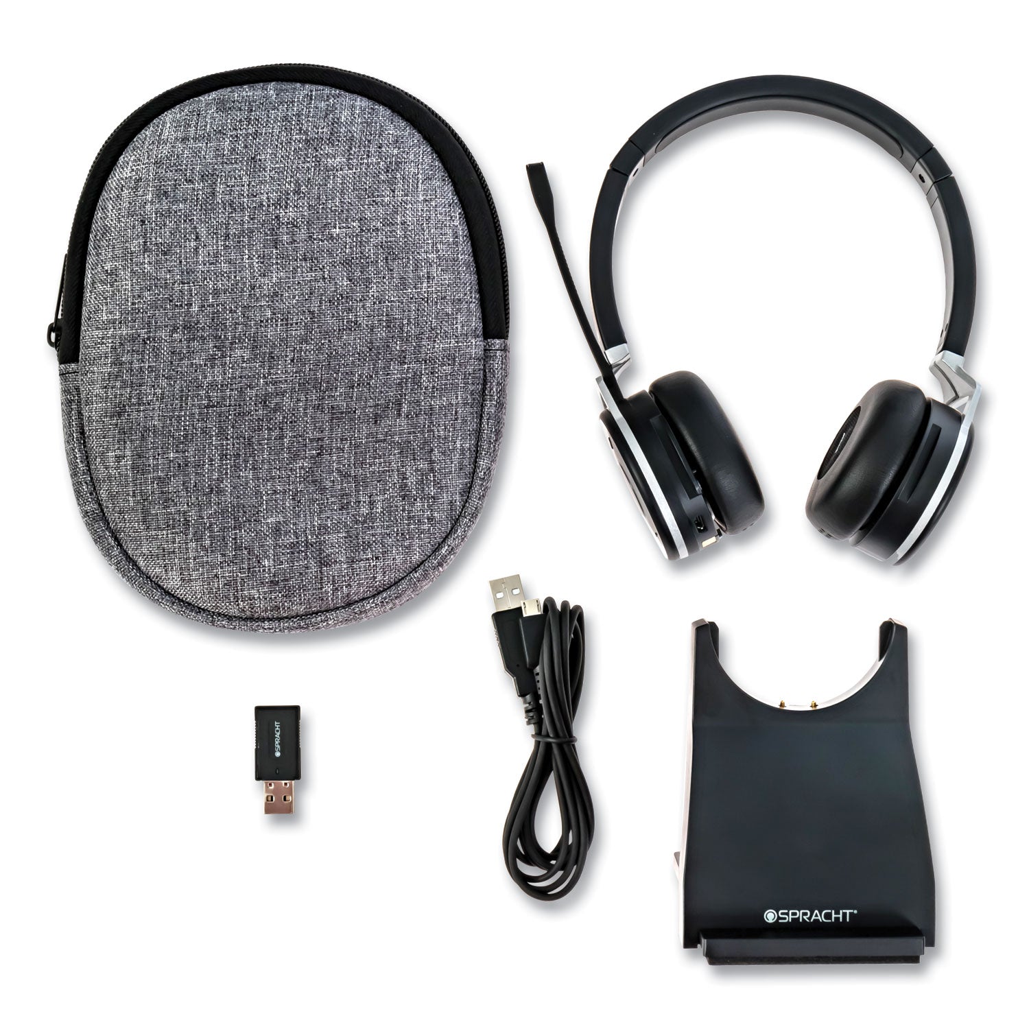 Spracht Prestige Combo Headset - USB - Wired/Wireless - Bluetooth - 33 ft - Over-the-head - Noise Cancelling Microphone - Black - 1