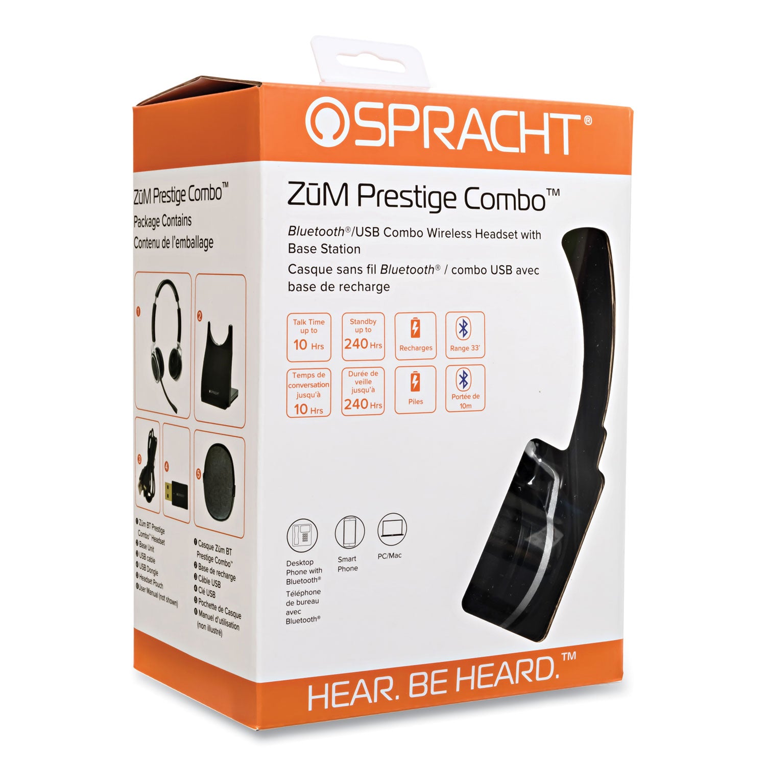 Spracht Prestige Combo Headset - USB - Wired/Wireless - Bluetooth - 33 ft - Over-the-head - Noise Cancelling Microphone - Black