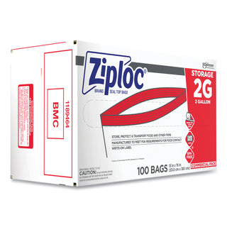 Double Zipper Storage Bags, 2 gal, 1.75 mil, 15" x 13", Clear, 100/Carton